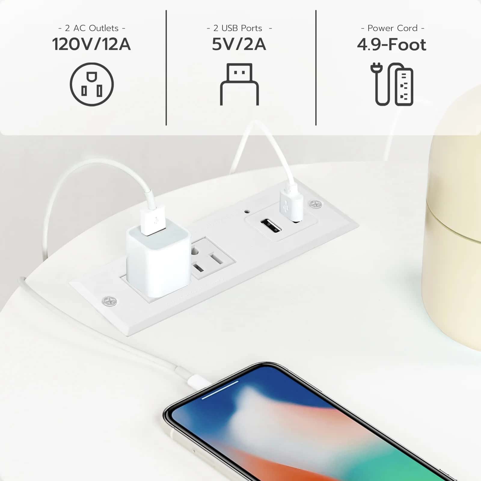 hoobro-table-d-appoint-ronde-2-niveaux-blanche-usb image 7