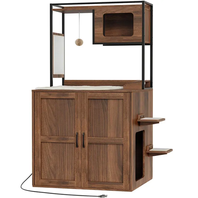hoobro-pet-furniture-meuble-liti-re-chat-marron-avec-arbre image 1