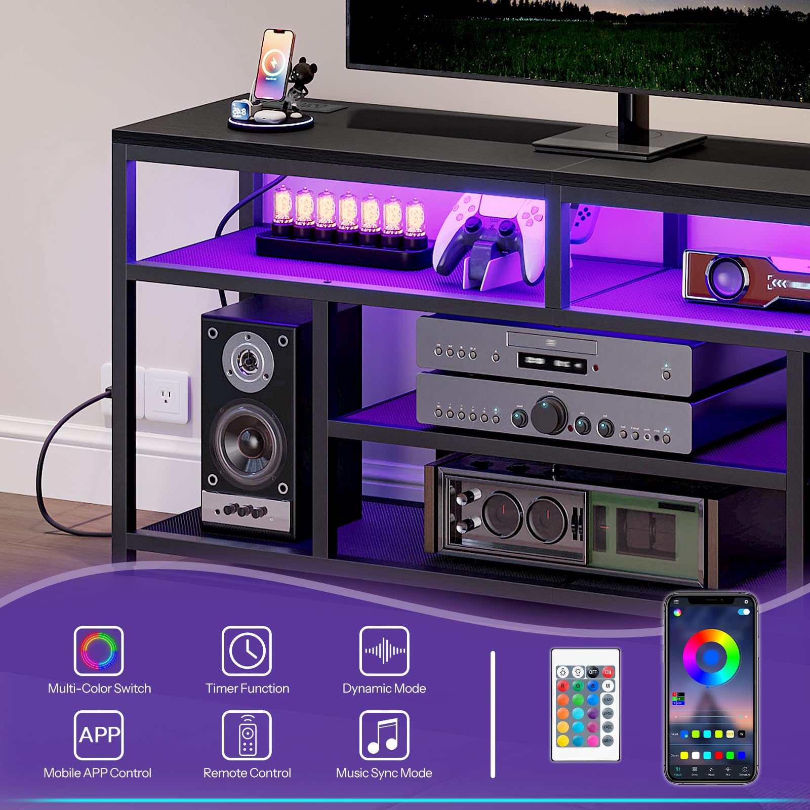 hoobro-tv-stands-meuble-tv-65-4-niveaux-led-noir-charge image 8