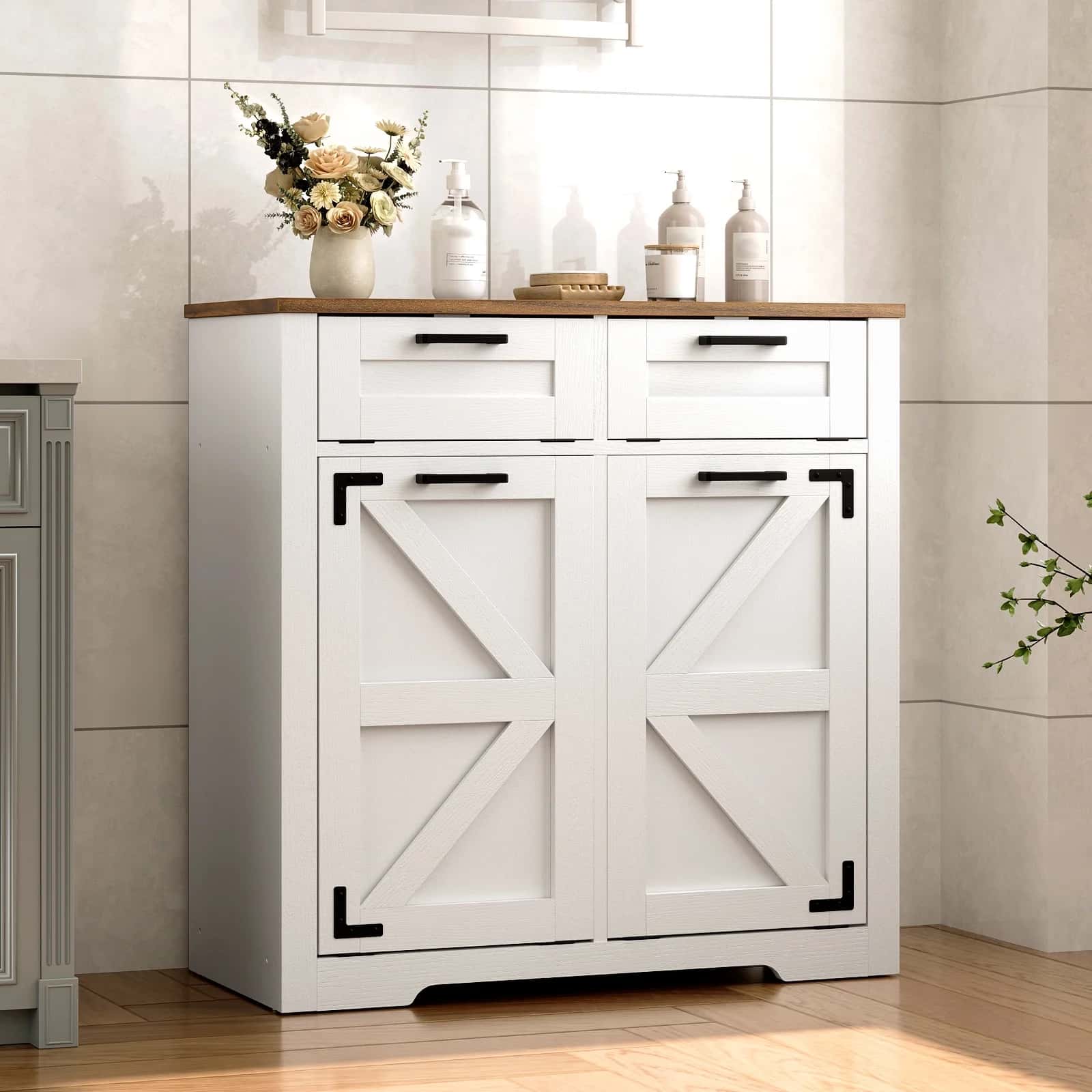 hoobro-meuble-panier-linge-blanc-corbeille-buanderie image 7