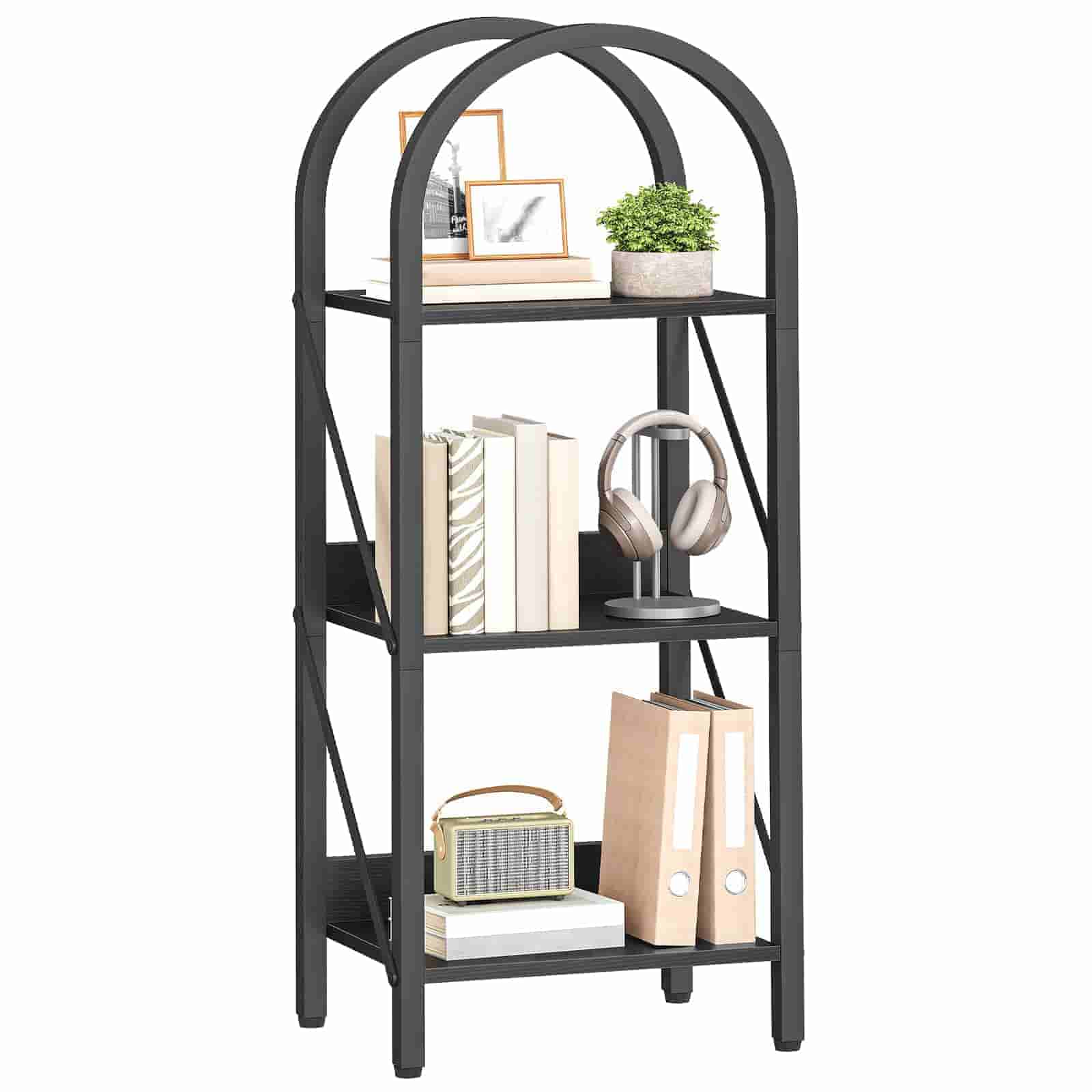 hoobro-bookshelves-biblioth-que-3-niveaux-arche-m-tal-noir image 1