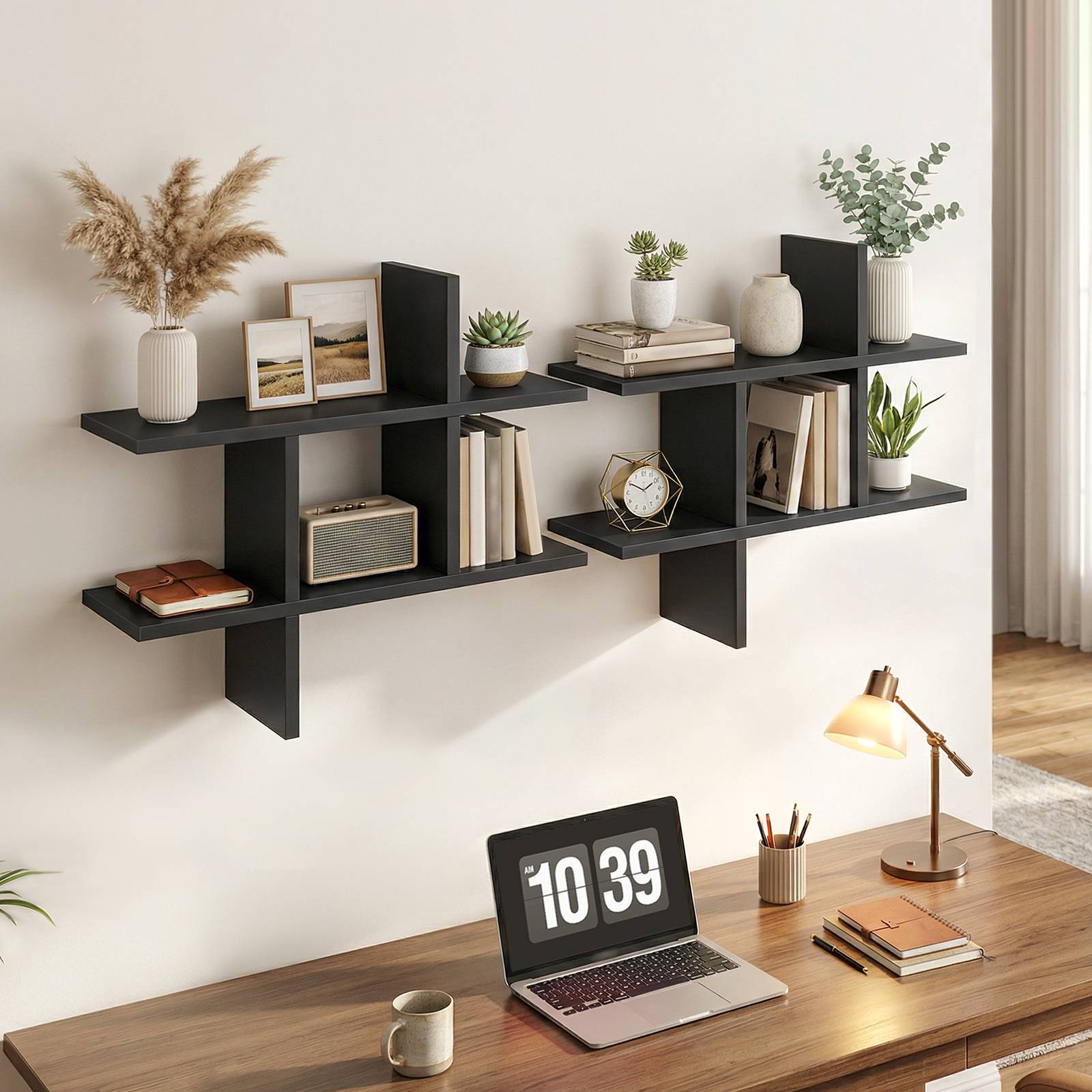 hoobro-storage-racks-tag-re-murale-noire-lot-de-2 image 2