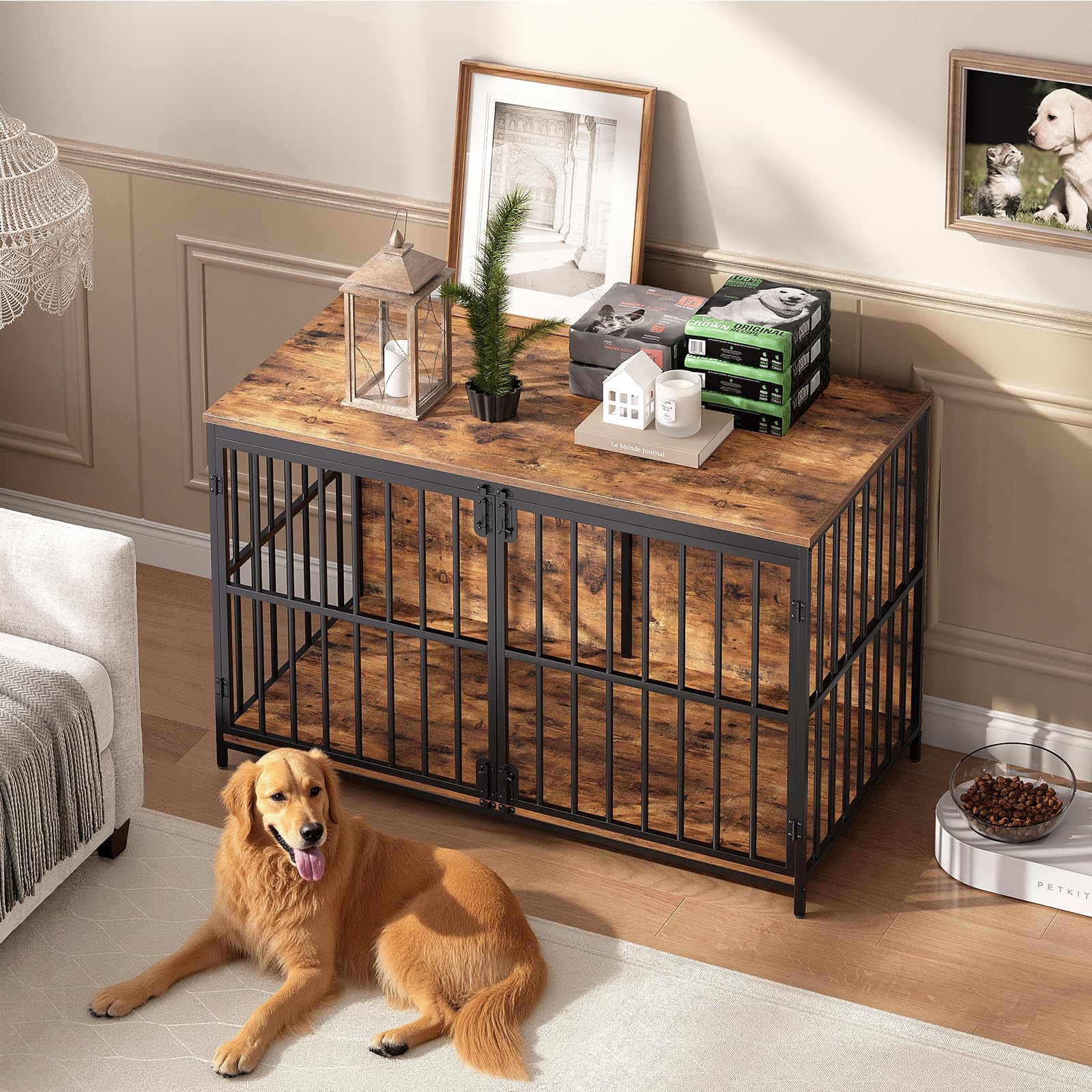 hoobro-pet-furniture-cage-chien-meuble-marron-118-cm-cadre-m-tal image 4