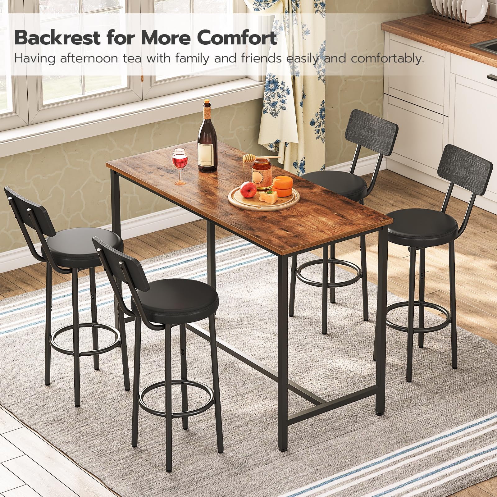 hoobro-bar-stools-tabouret-de-bar-noir-pu-lot-de-2-dossier image 5