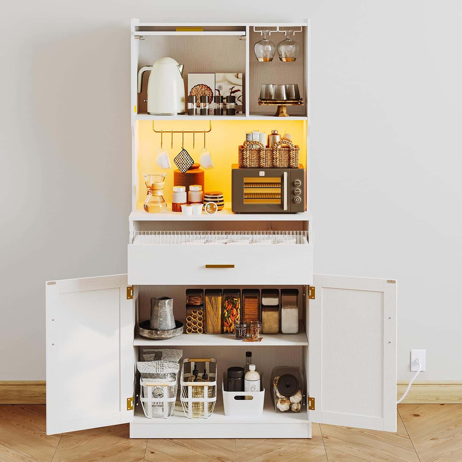hoobro-armoire-cuisine-blanche-67-pouces-led-et-prises image 3