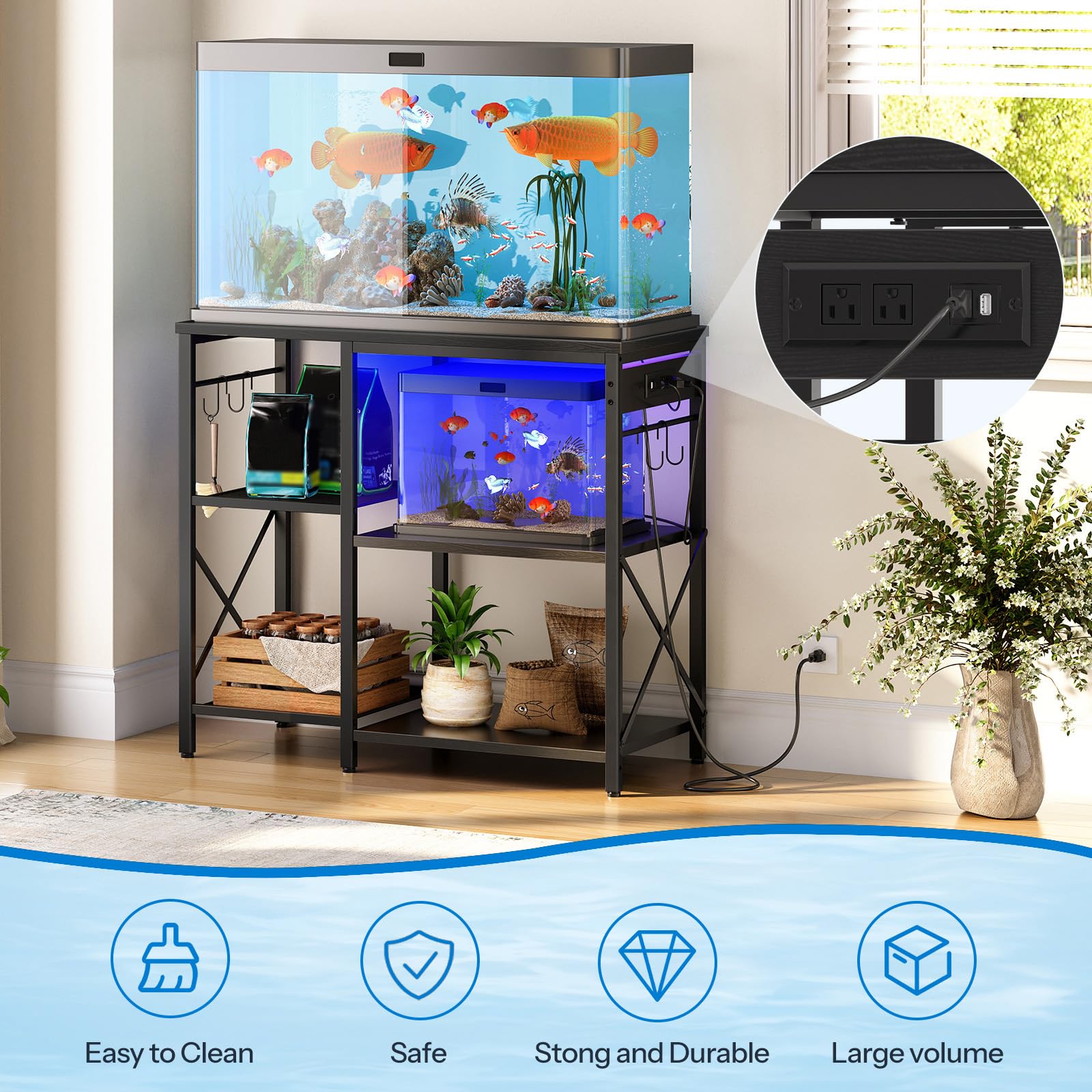 hoobro-meuble-aquarium-20-37-gallons-noir-avec-prise-et-led image 4
