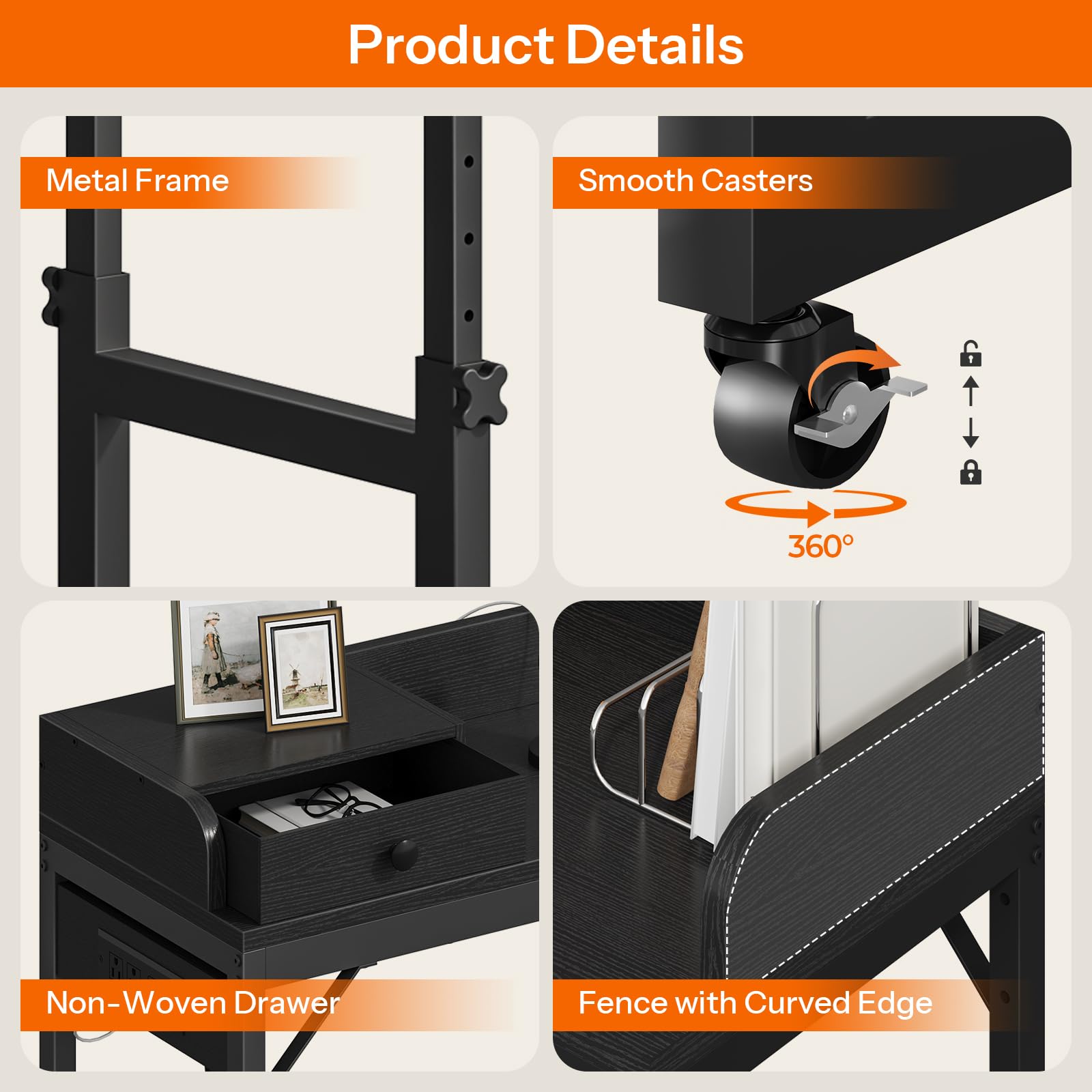 hoobro-bb180uddn01-table-de-lit-noire-roulettes-prise image 6