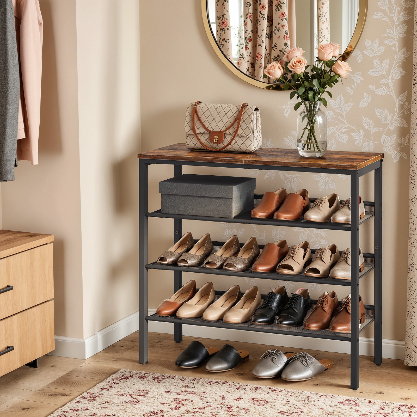 hoobro-shoe-racks-meuble-chaussures-4-niveaux-marron-12-16-paires image 7