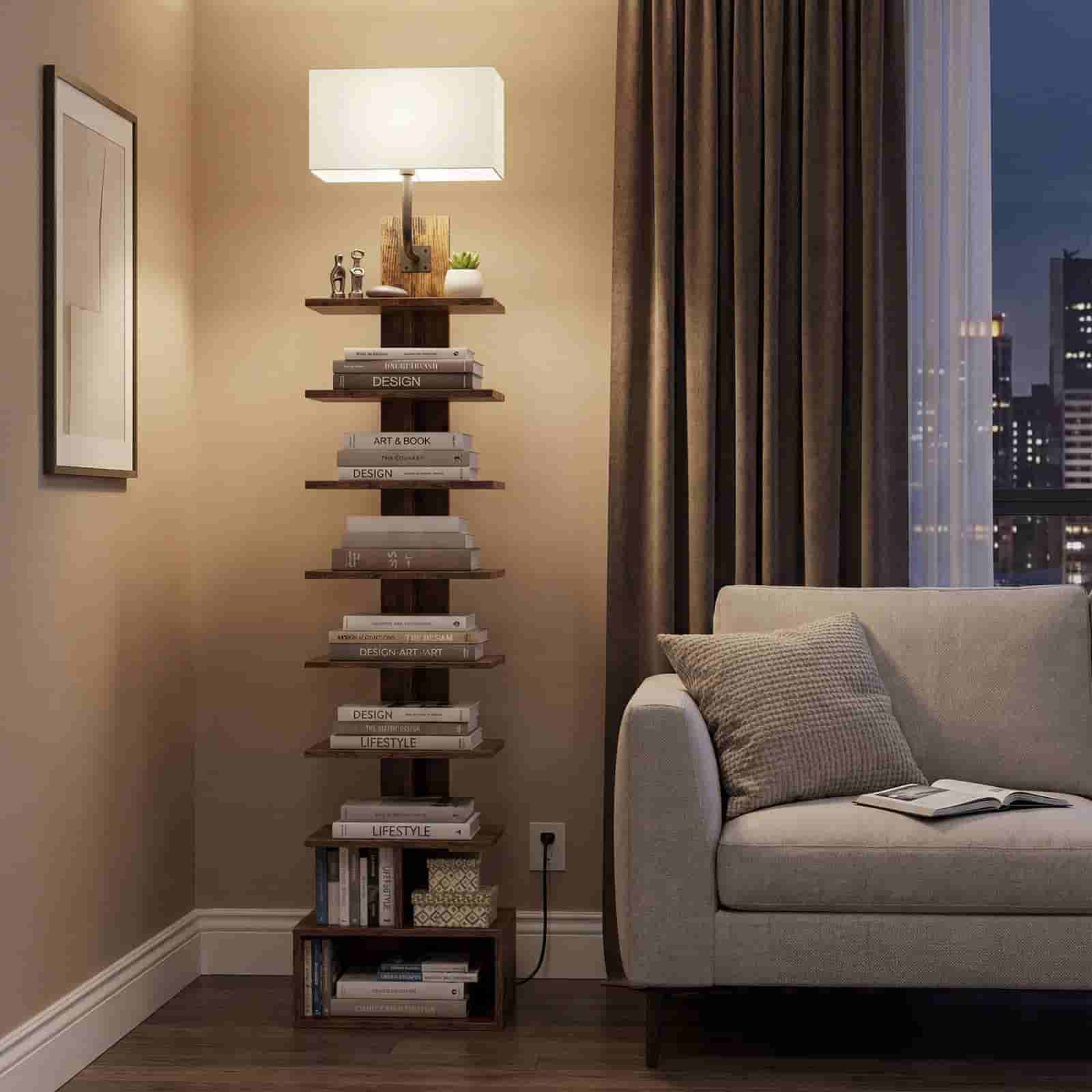 hoobro-bookshelves-biblioth-que-troite-9-niveaux-marron-avec-lumi-re image 4