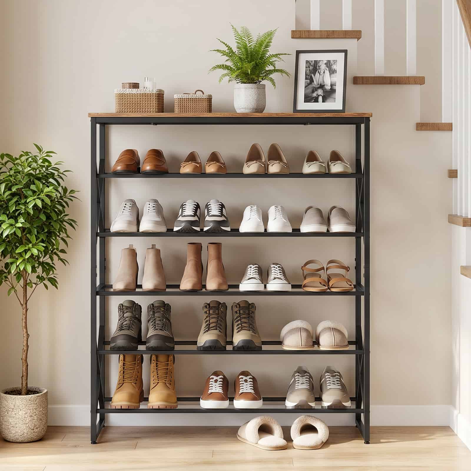 hoobro-meuble-chaussures-5-niveaux-marron-range image 4