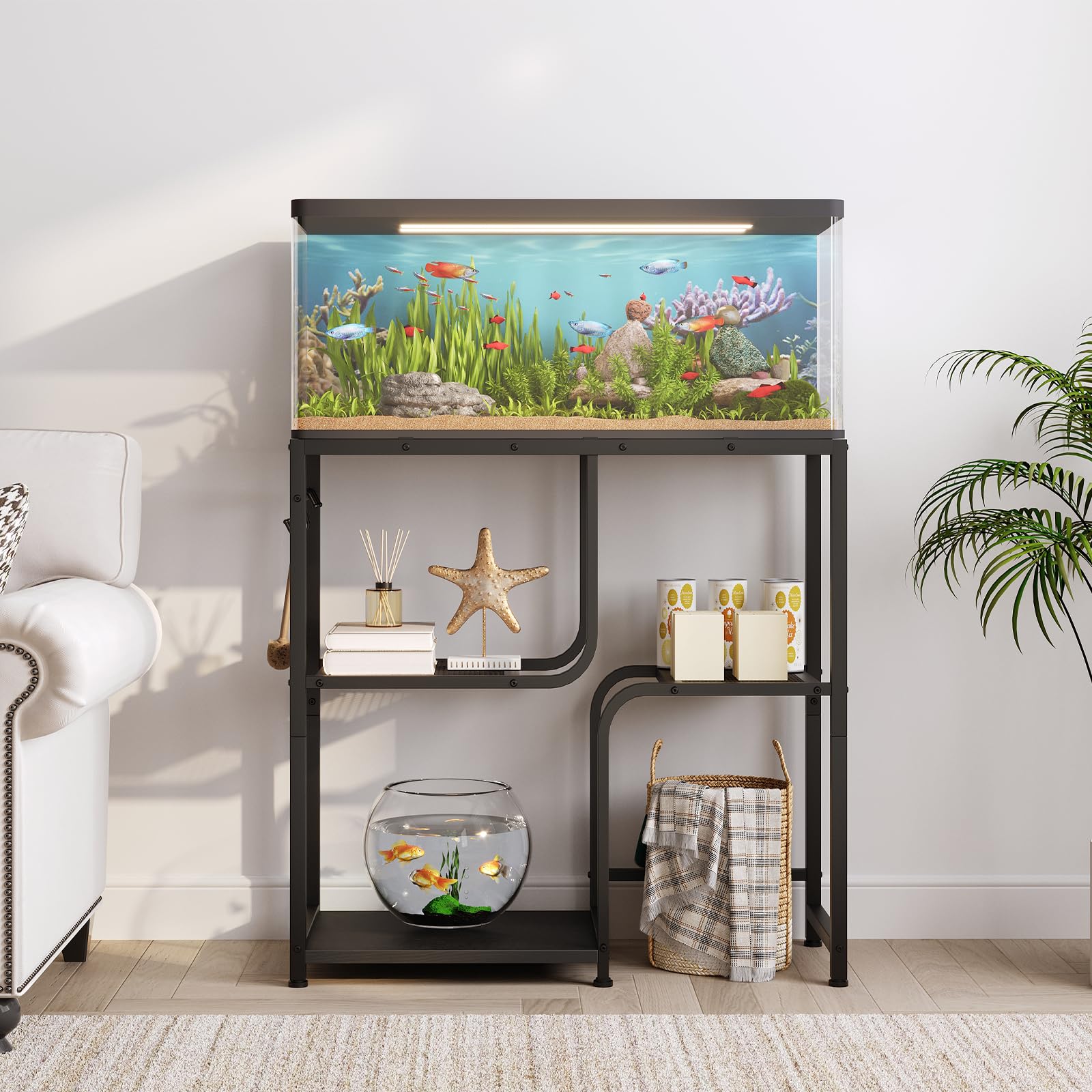 hoobro-meuble-aquarium-20-gallons-noir-avec-rangement image 2