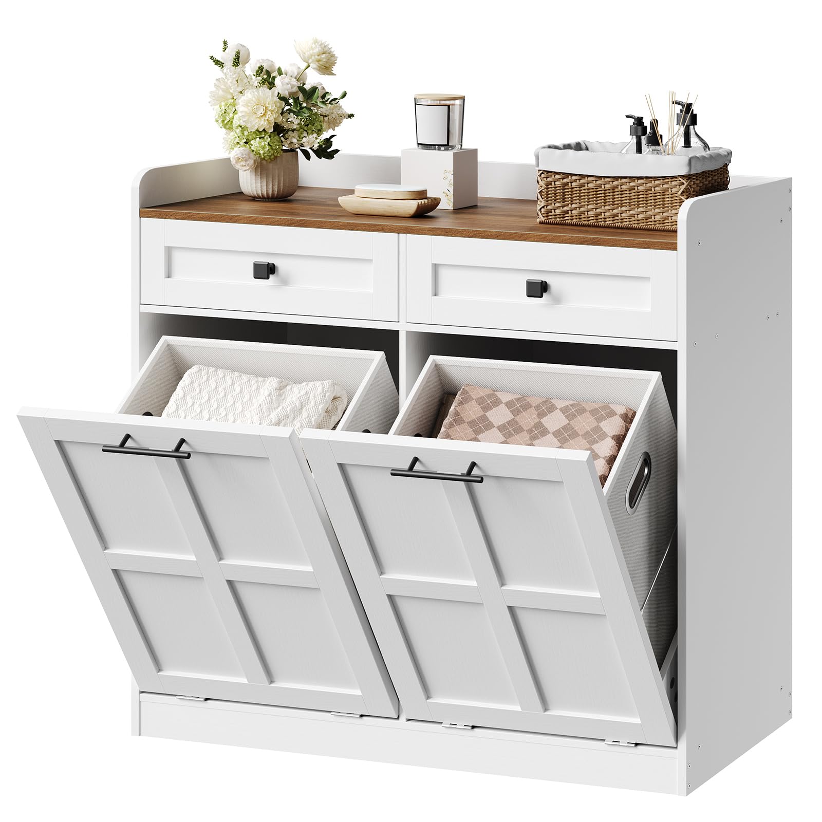 hoobro-panier-linge-bois-blanc-double-basculant-25-gal image 1