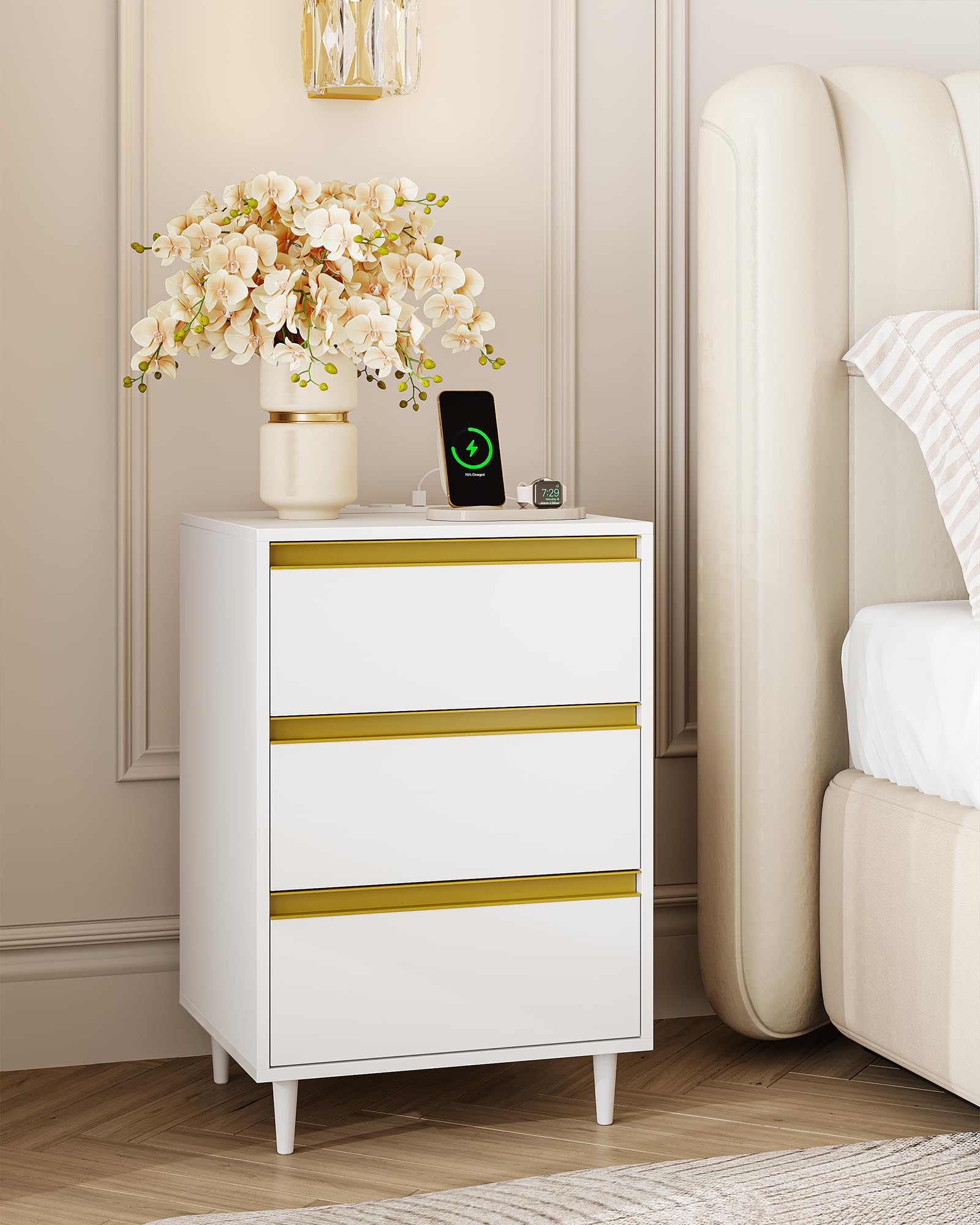 hexcelen-tables-de-chevet-lot-2-tables-nuit-blanches-prises-usb image 2