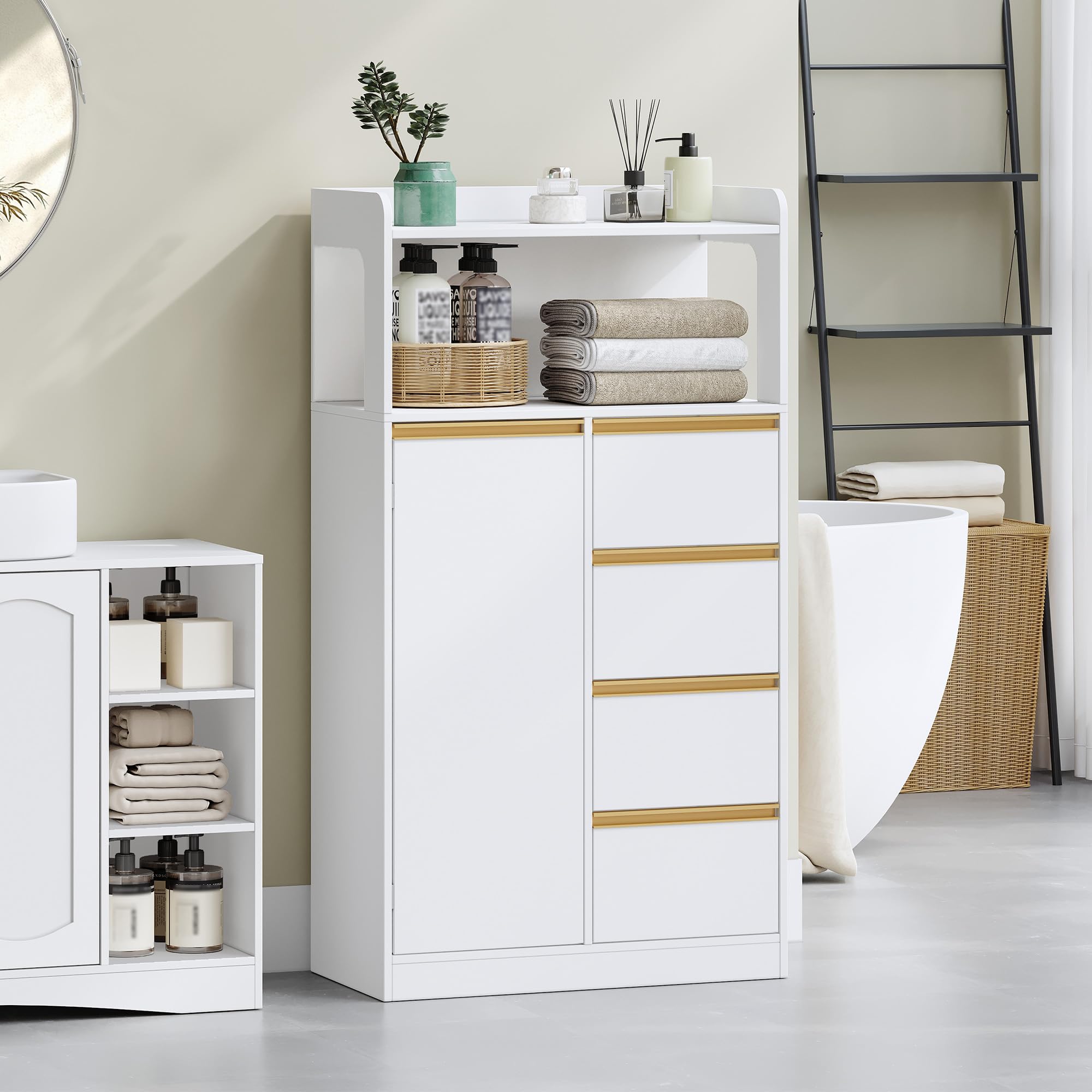 hexcelen-meubles-de-salle-de-bain-armoire-blanche-30x60x110-4-tiroirs image 2