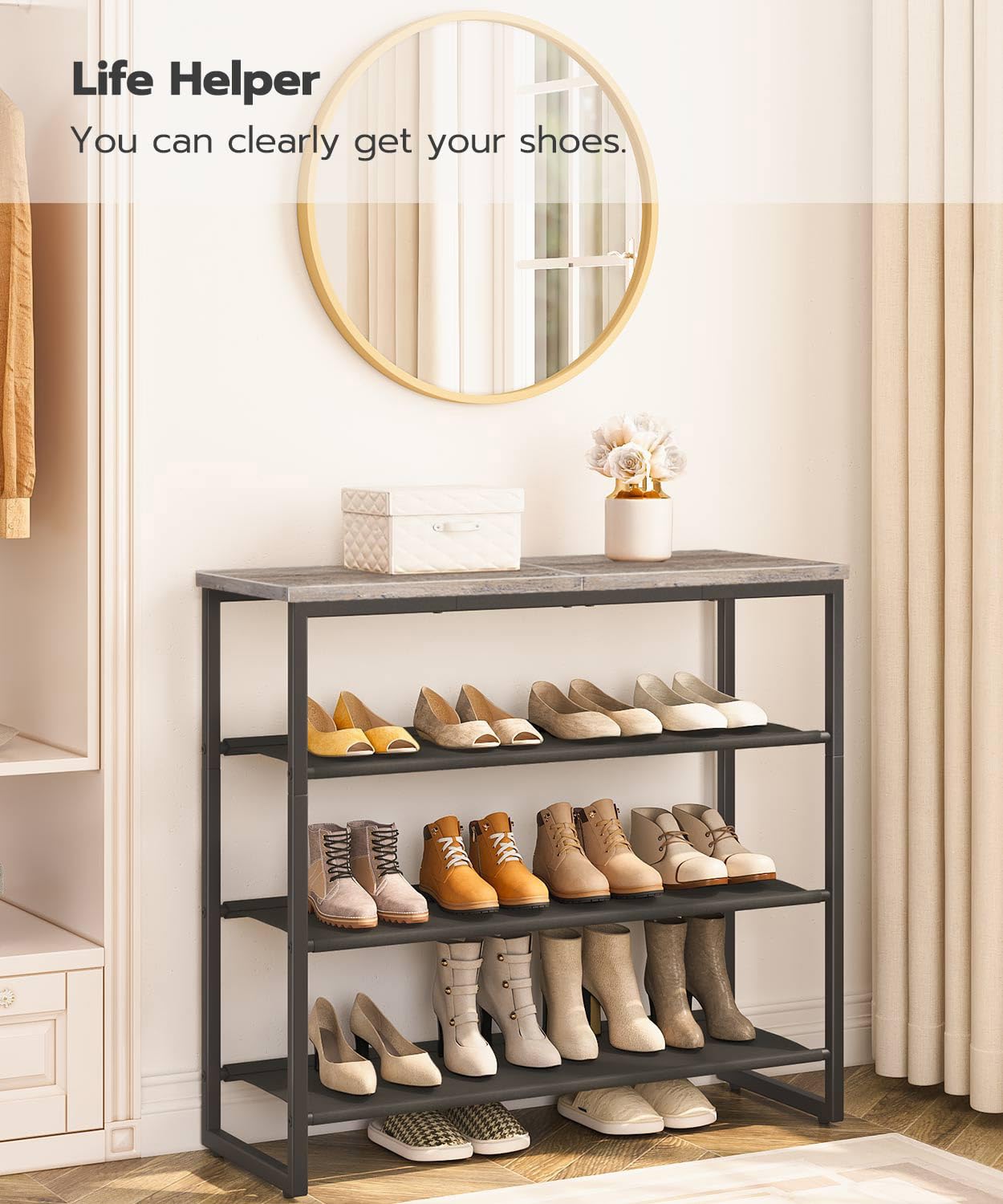 hoobro-shoe-racks-meuble-chaussures-4-niveaux-greige-tissu image 7