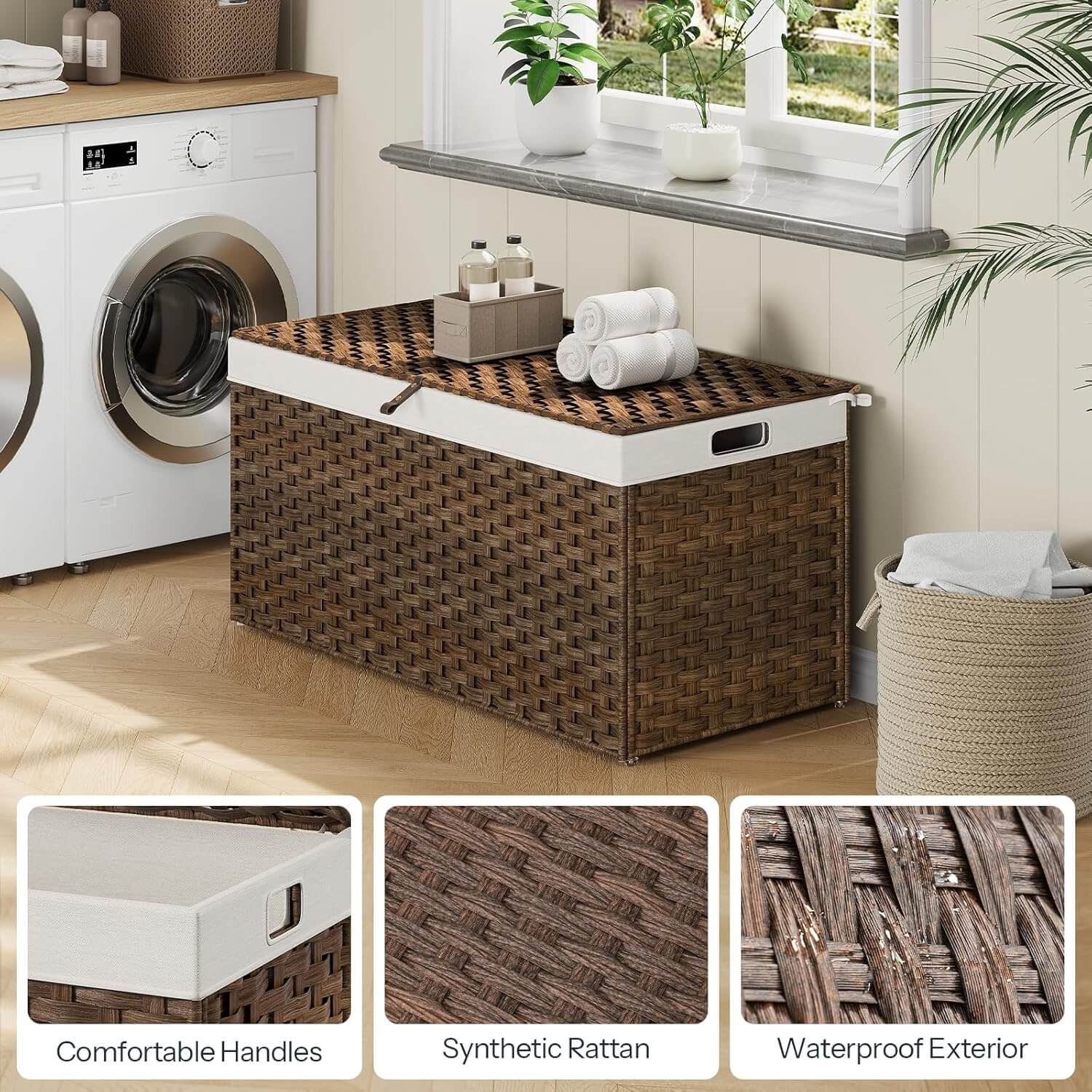 hoobro-panier-rangement-tissu-200l-couvercle-marron image 5