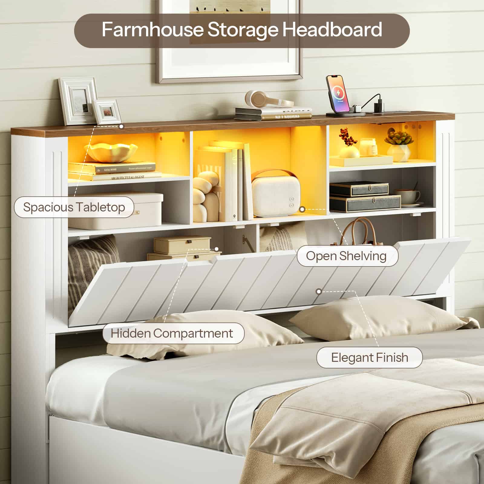 hoobro-t-te-de-lit-rangement-blanche-led-usb image 7