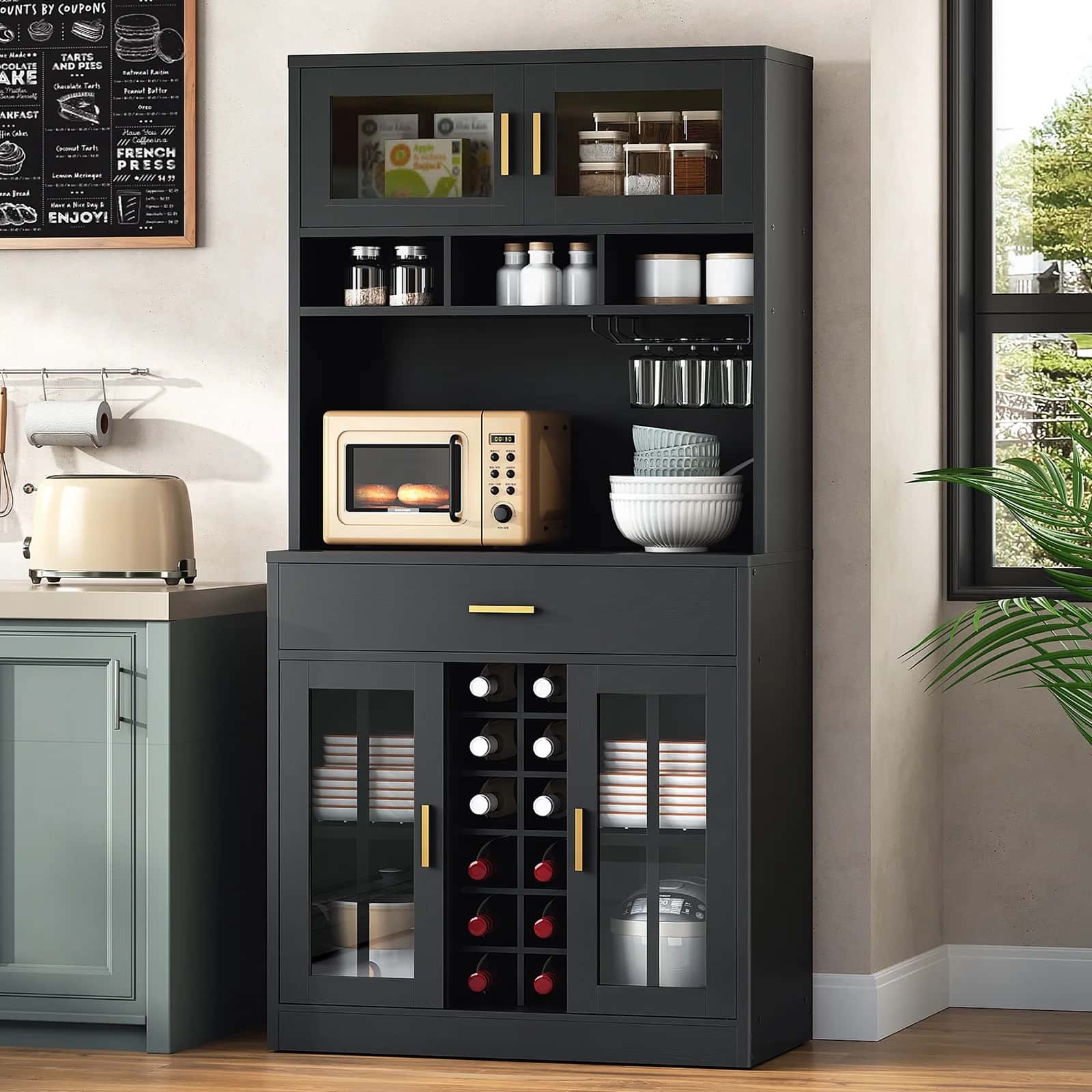 hoobro-kitchen-furniture-meuble-bar-cuisine-noir-led-porte-verres image 4