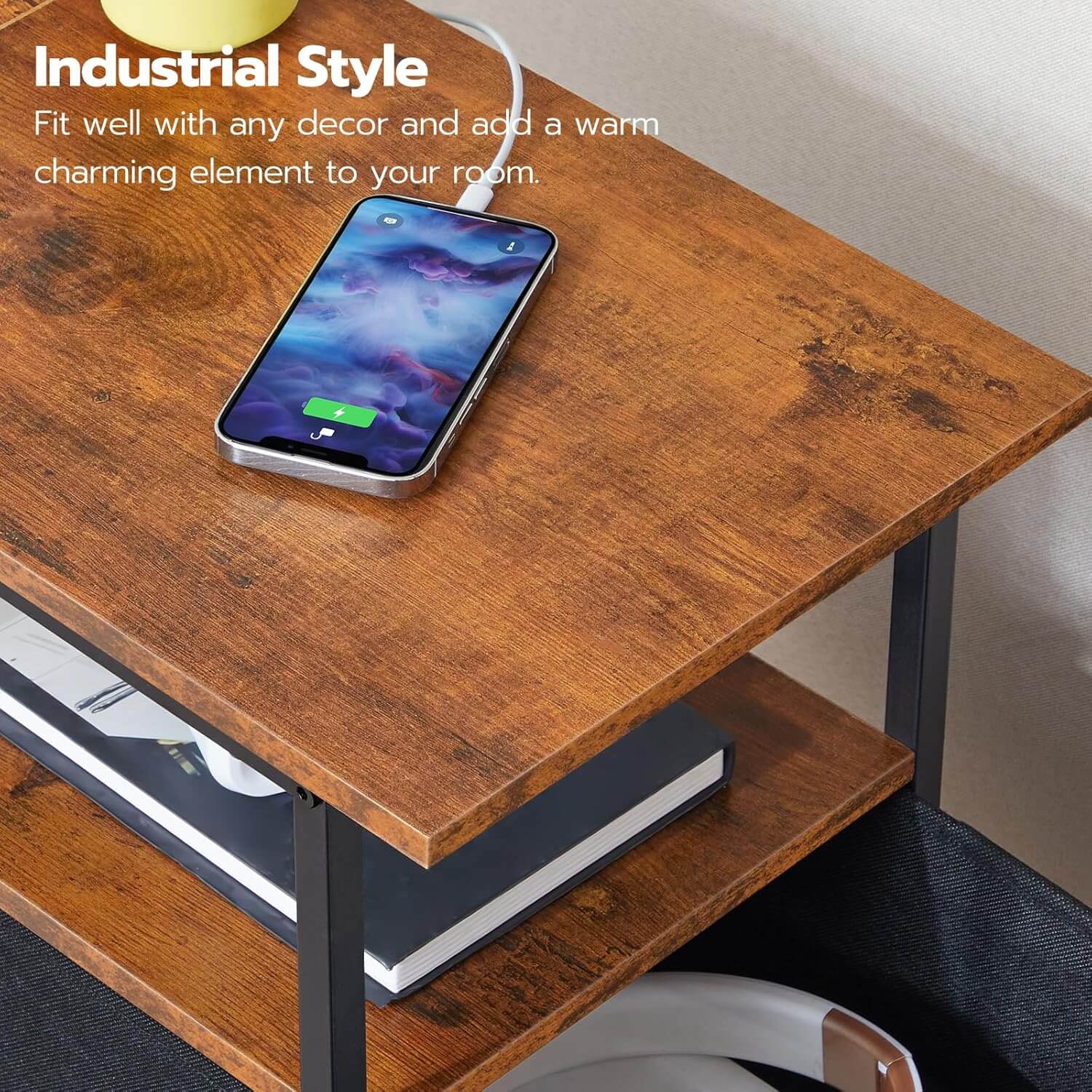 hoobro-side-tables-table-d-appoint-troite-marron-usb image 5