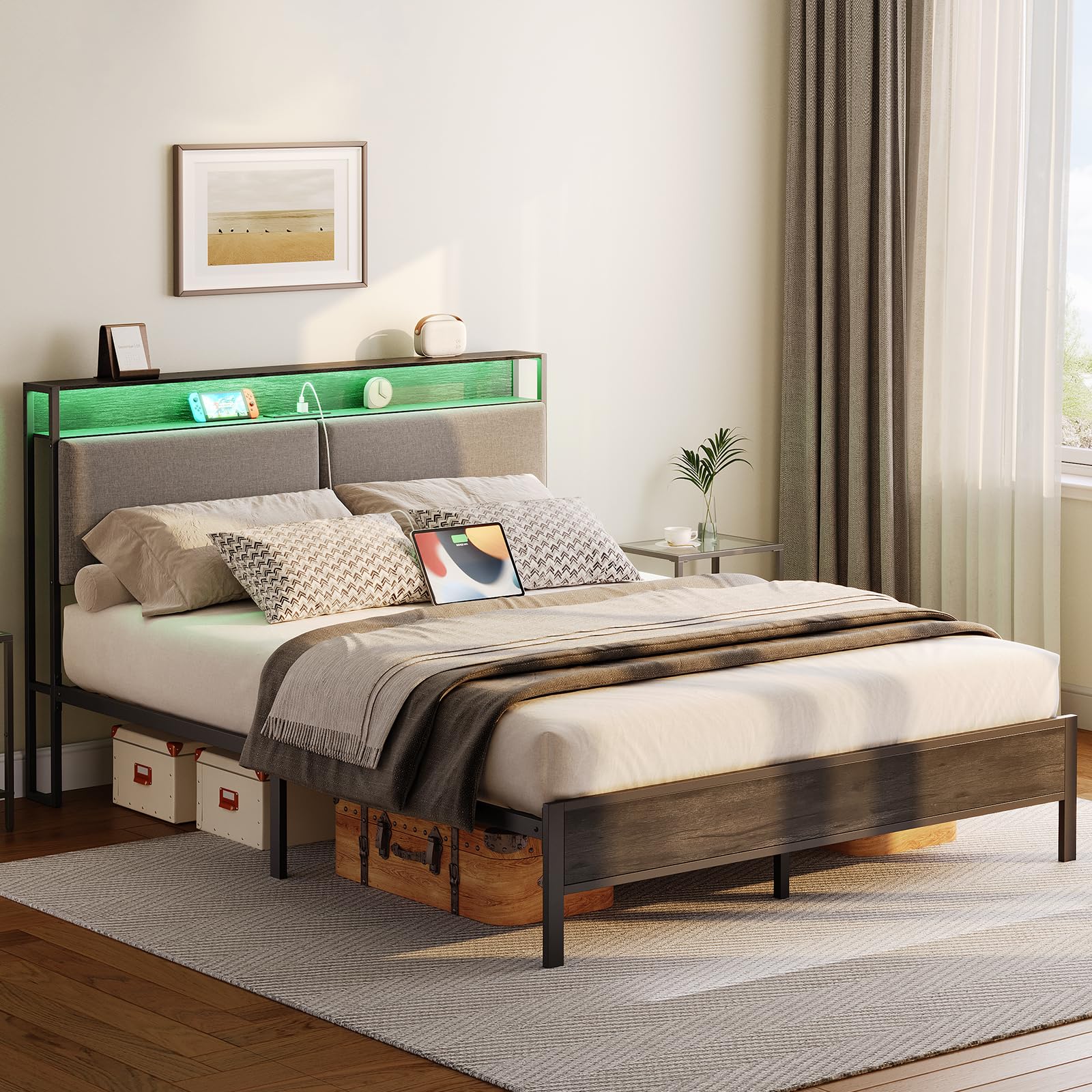 hoobro-bed-frames-cadre-de-lit-queen-gris-avec-led-et-usb image 4