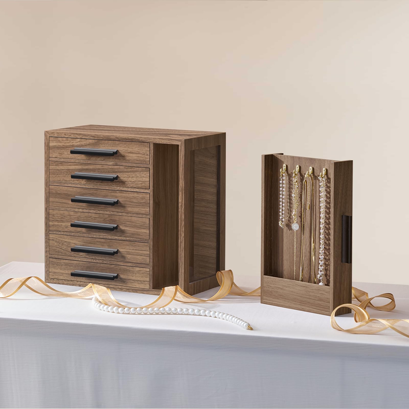 hoobro-jewelry-boxes-bo-te-bijoux-bois-noyer-6-tiroirs image 5