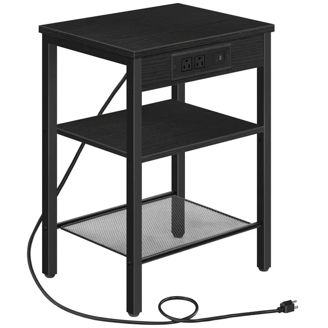 hoobro-side-tables-table-d-appoint-3-niveaux-noire-usb-type-c image 1