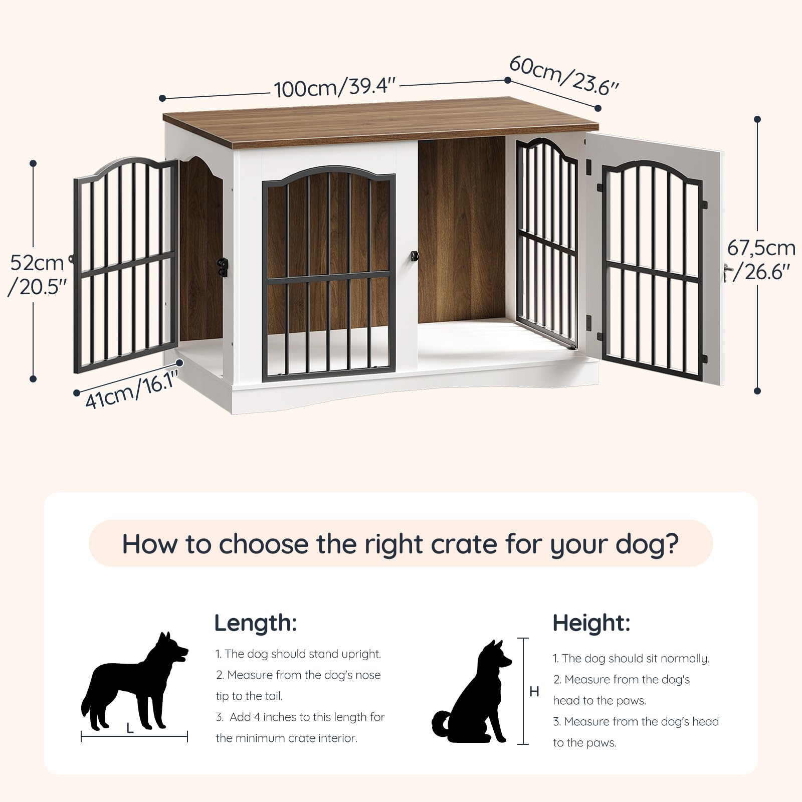 hoobro-meuble-niche-chien-blanc-3-portes-39-pouces-salon image 3
