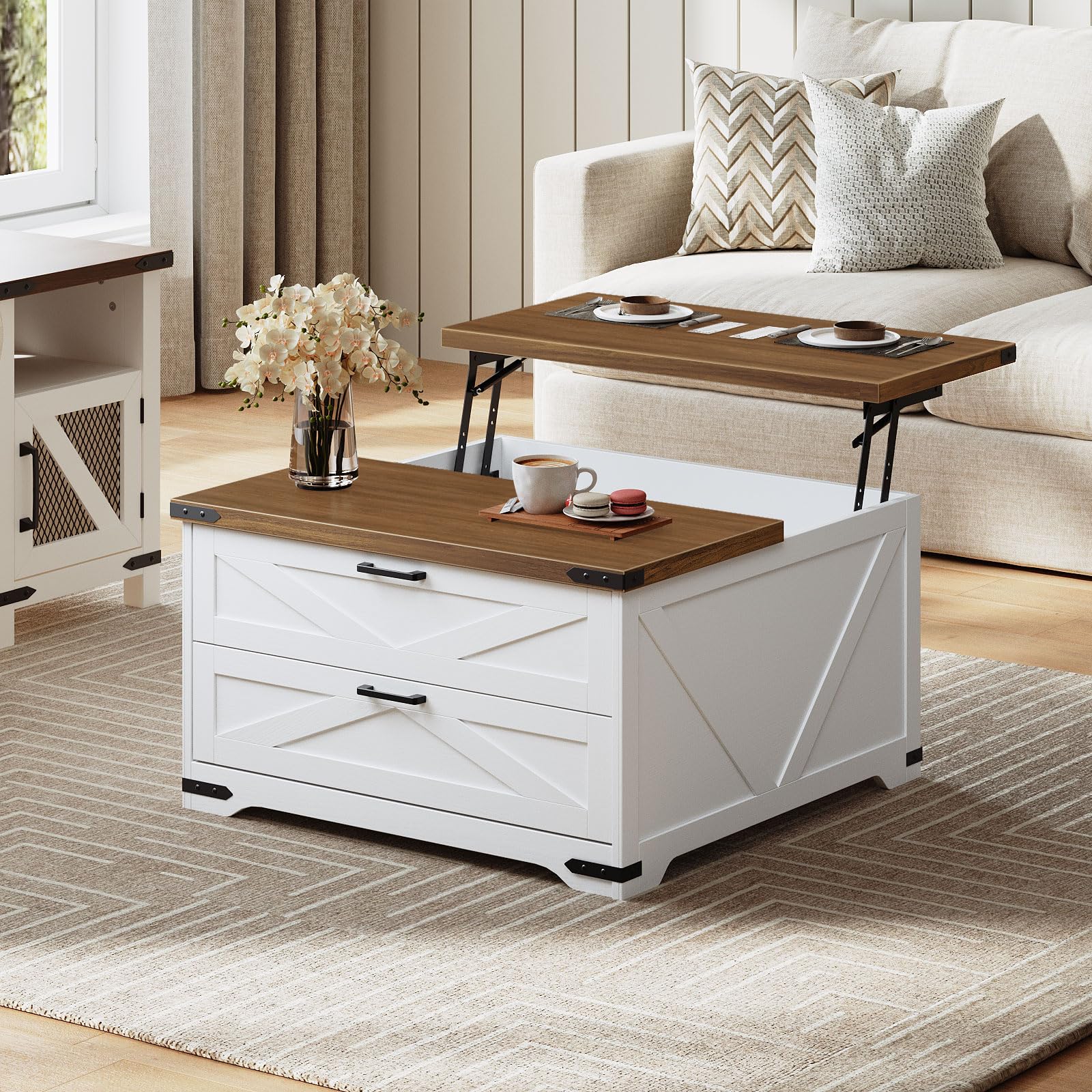 hoobro-coffee-tables-table-basse-relevable-blanche image 2