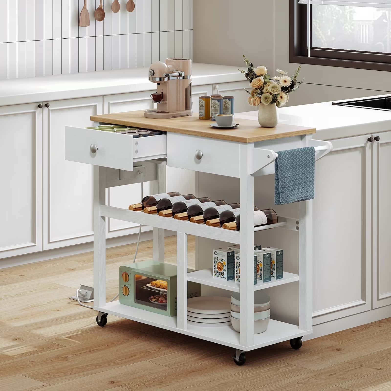 hoobro-kitchen-furniture-lot-cuisine-blanc-roulettes-avec-tiroirs image 5