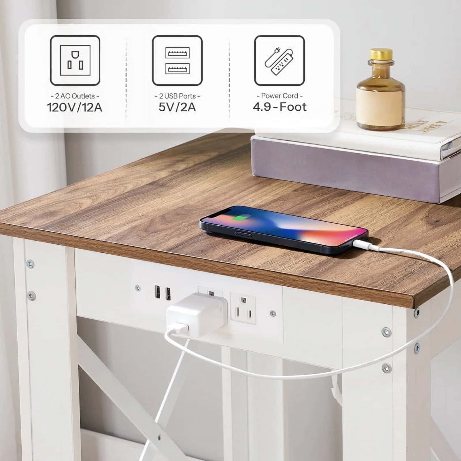 hoobro-side-tables-table-appoint-blanche-usb-2-niveaux image 6