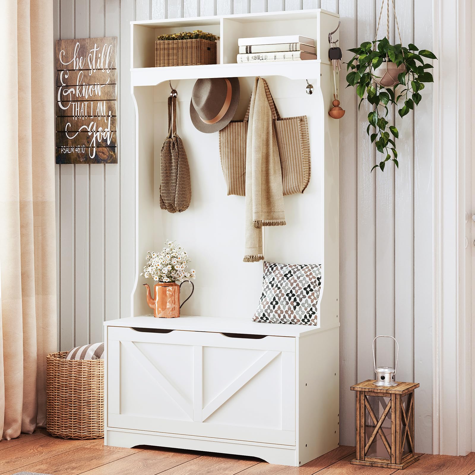 hoobro-hall-trees-vestiaire-entr-e-blanc-banc-chaussures image 2