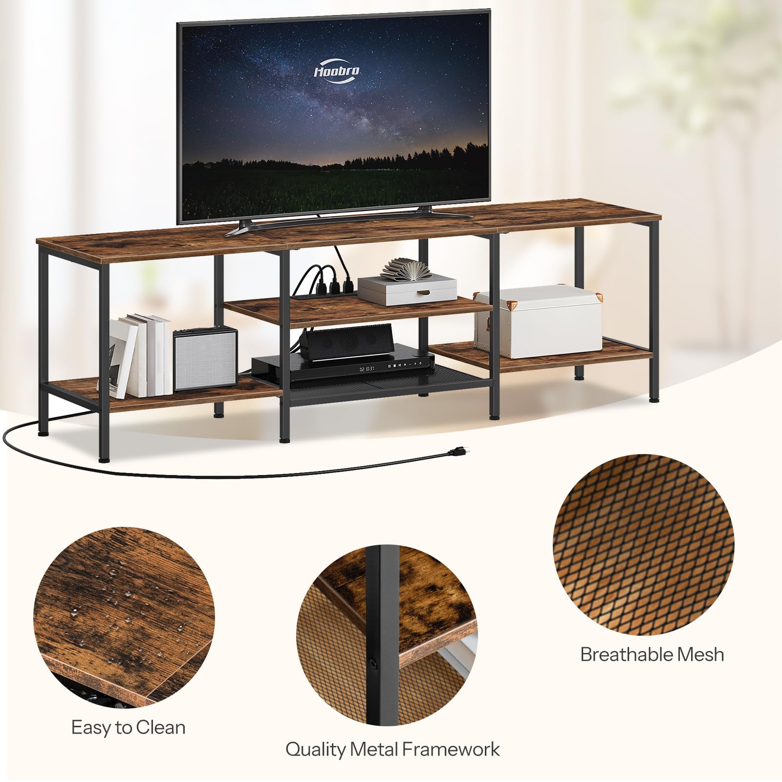 hoobro-meuble-tv-industriel-prises-marron-70-pouces-bf60ds01 image 6