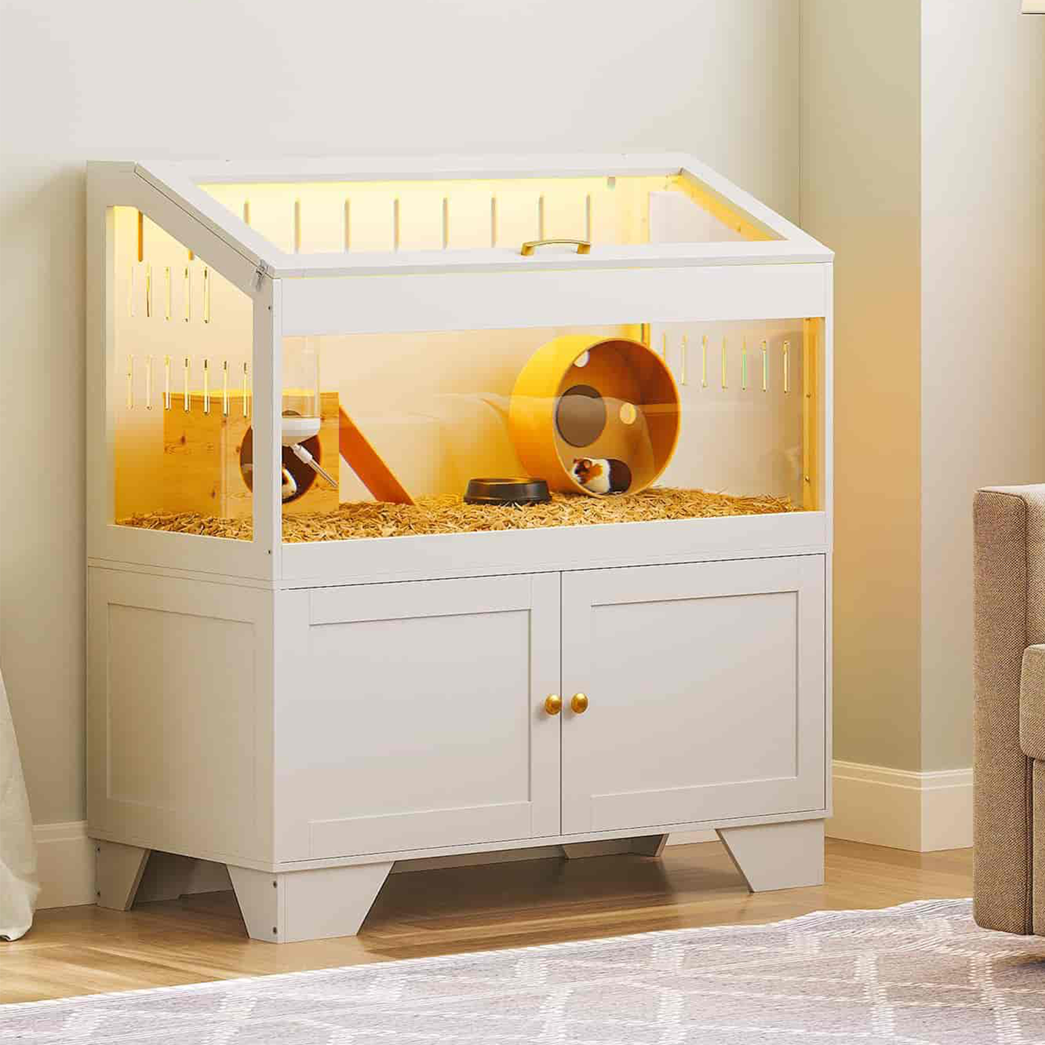 hoobro-cage-hamster-acrylique-grande-blanche-led-rangement image 2