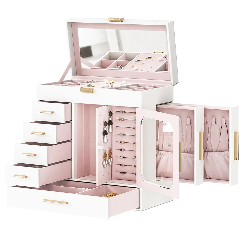 hoobro-bo-te-bijoux-blanche-verticale-miroir-velours image 1