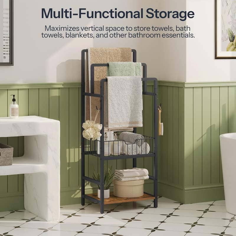 hoobro-bathroom-furniture-porte-serviettes-marron-3-niveaux image 5