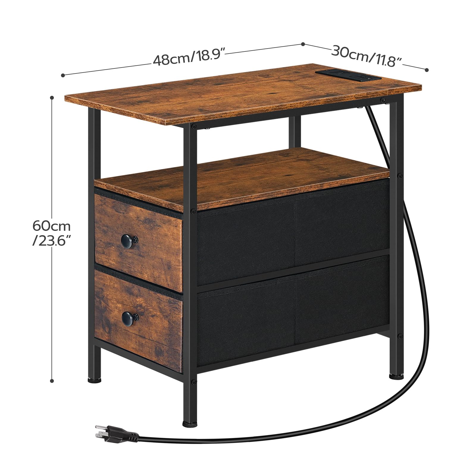 hoobro-side-tables-lot-2-tables-appoint-marron-usb image 3