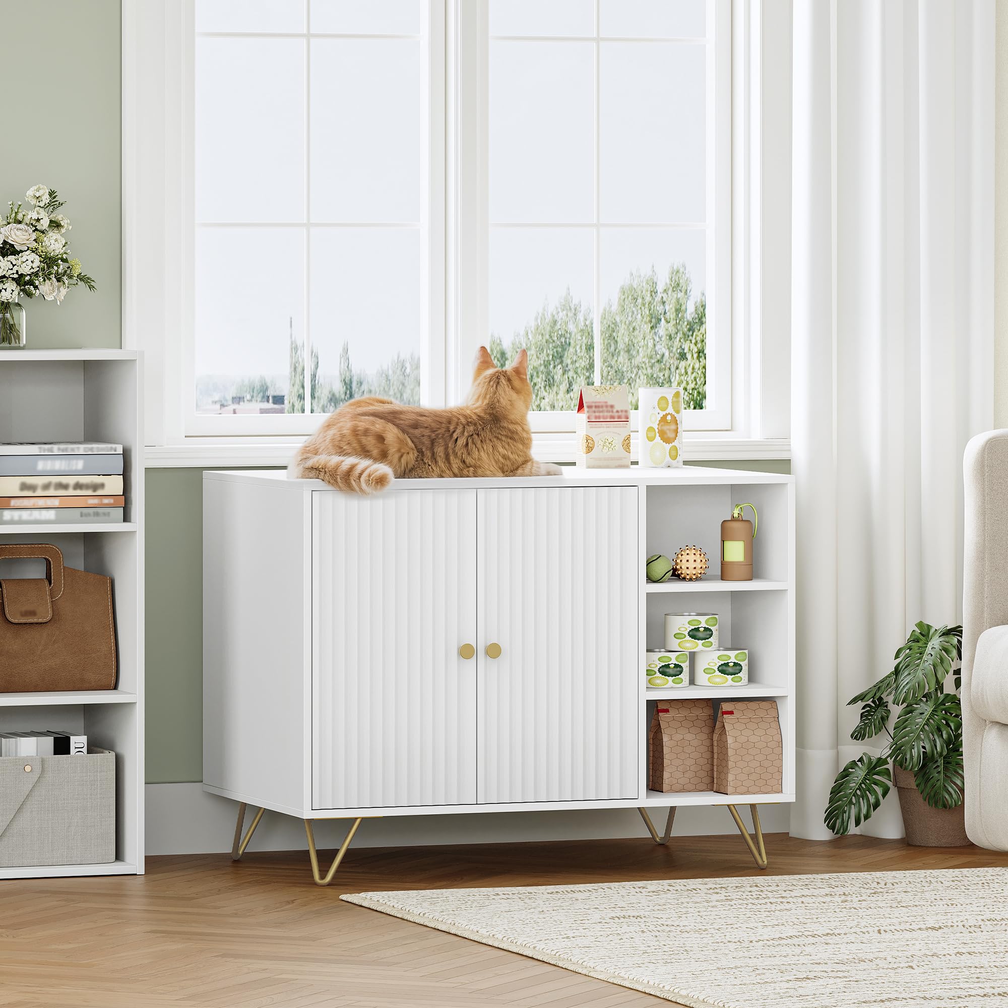 hexcelen-biblioth-ques-meuble-liti-re-chat-blanc-dor-80-cm image 2