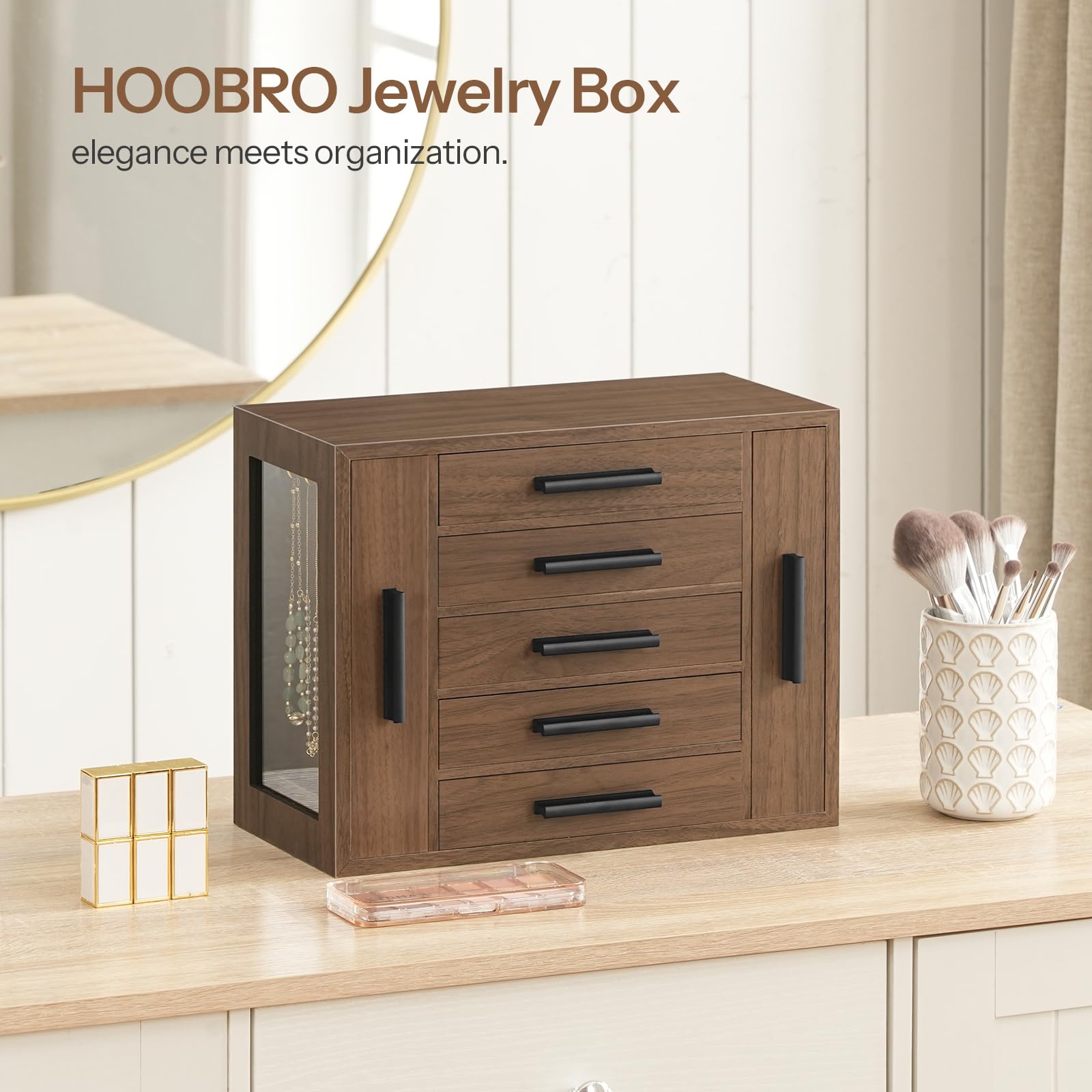 hoobro-jewelry-boxes-bo-te-bijoux-bois-5-tiroirs-noyer image 4