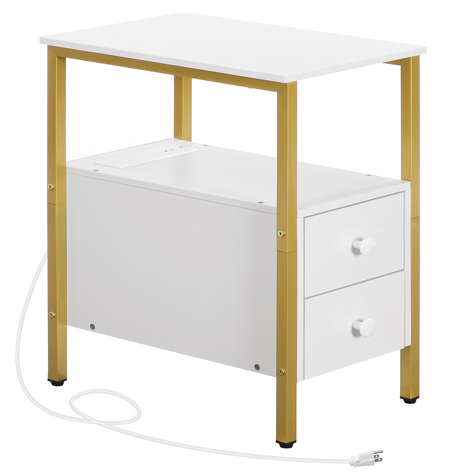 hoobro-side-tables-table-appoint-blanche-2-tiroirs-usb-dw541bz01 image 1