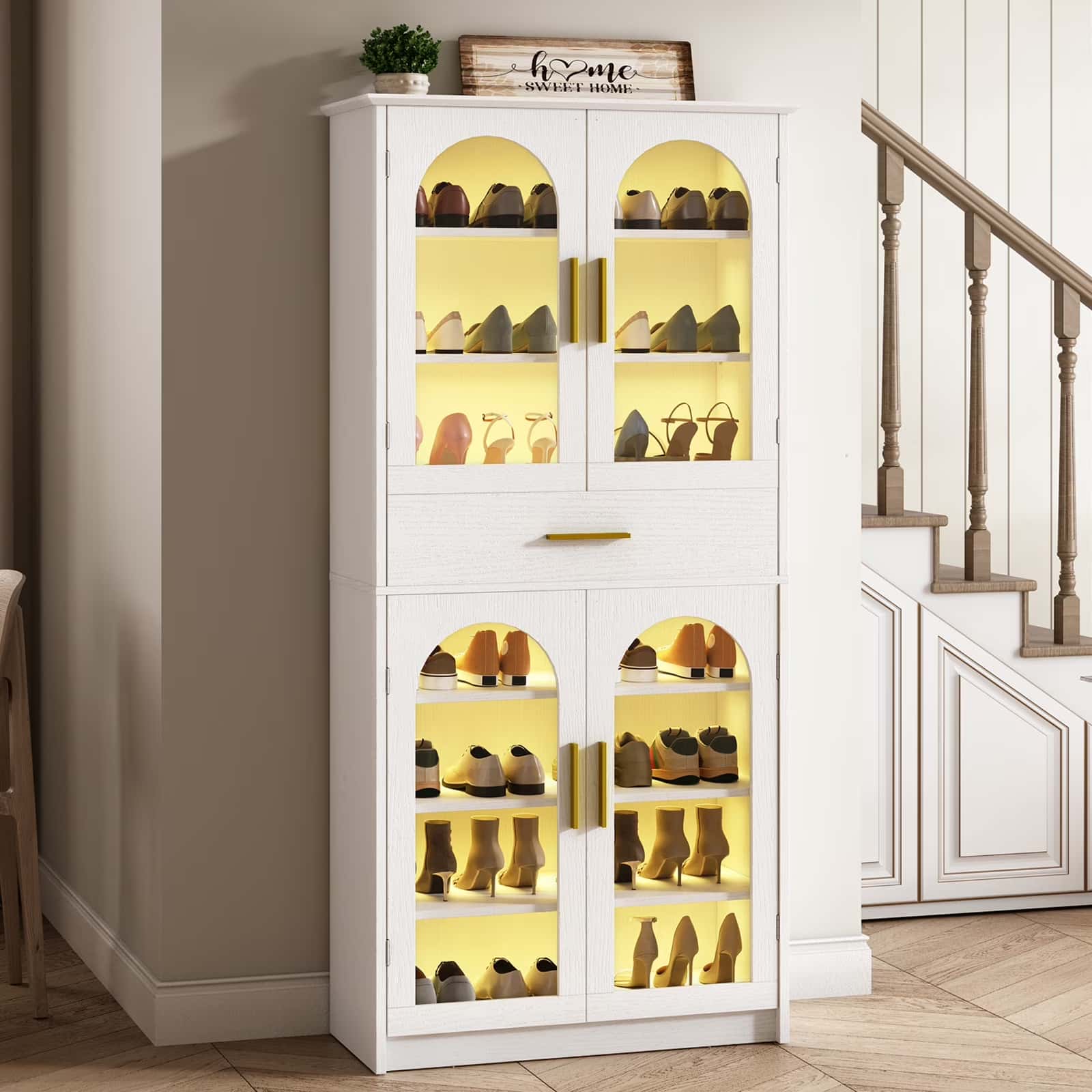 hoobro-shoe-racks-meuble-chaussures-blanc-7-niveaux-led image 2