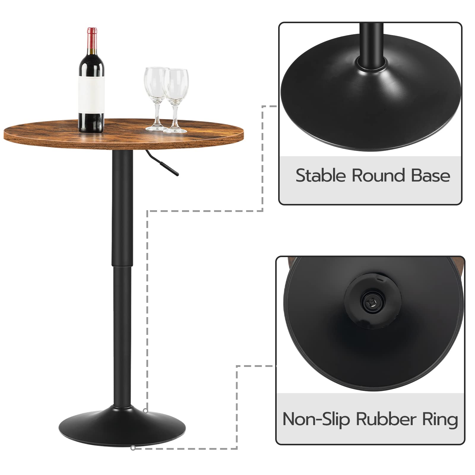 hoobro-table-bar-ronde-marron-hauteur-r-glable image 8