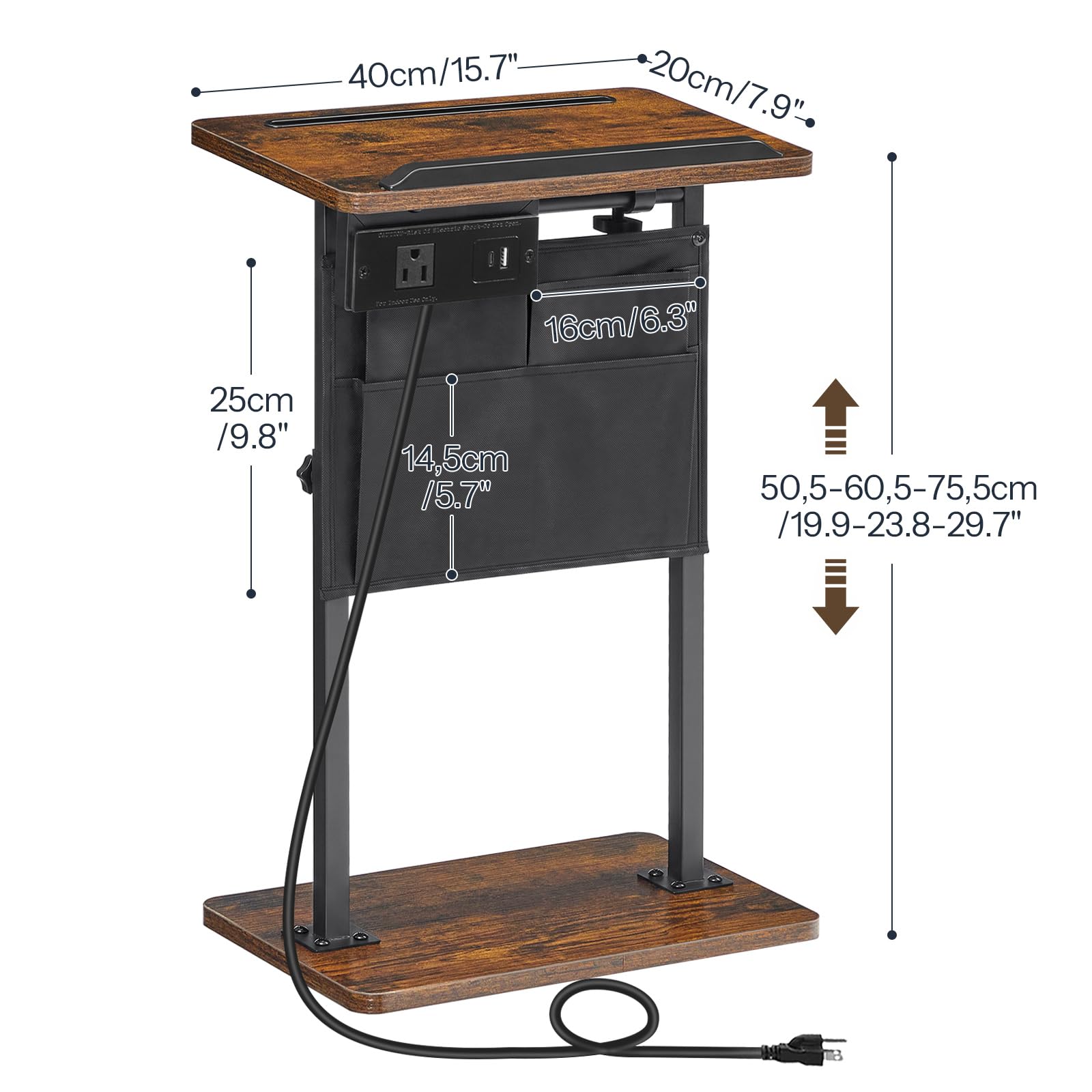 hoobro-side-tables-bout-de-canap-marron-hauteur-r-glable-avec-prise image 3
