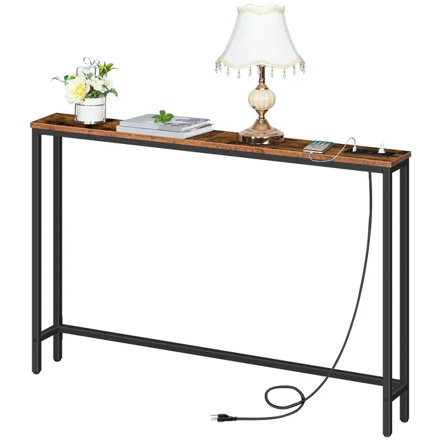 hoobro-console-d-entr-e-marron-120-cm-avec-prises image 1