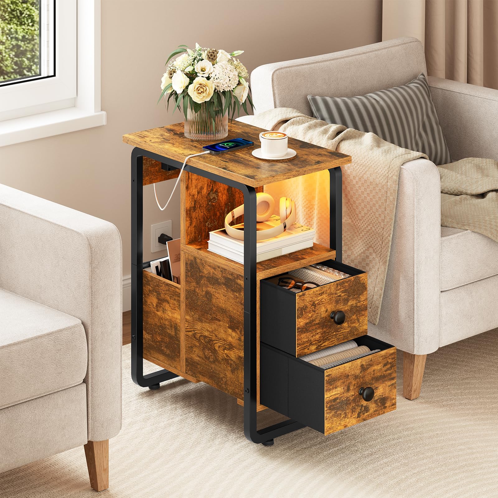 hoobro-bf430udbz01-table-chevet-troite-marron-led-prise image 5
