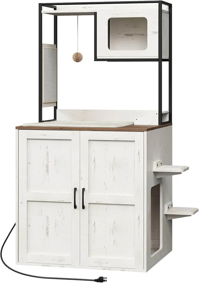 hoobro-pet-furniture-meuble-liti-re-chat-blanc-tour-61-pouces image 1
