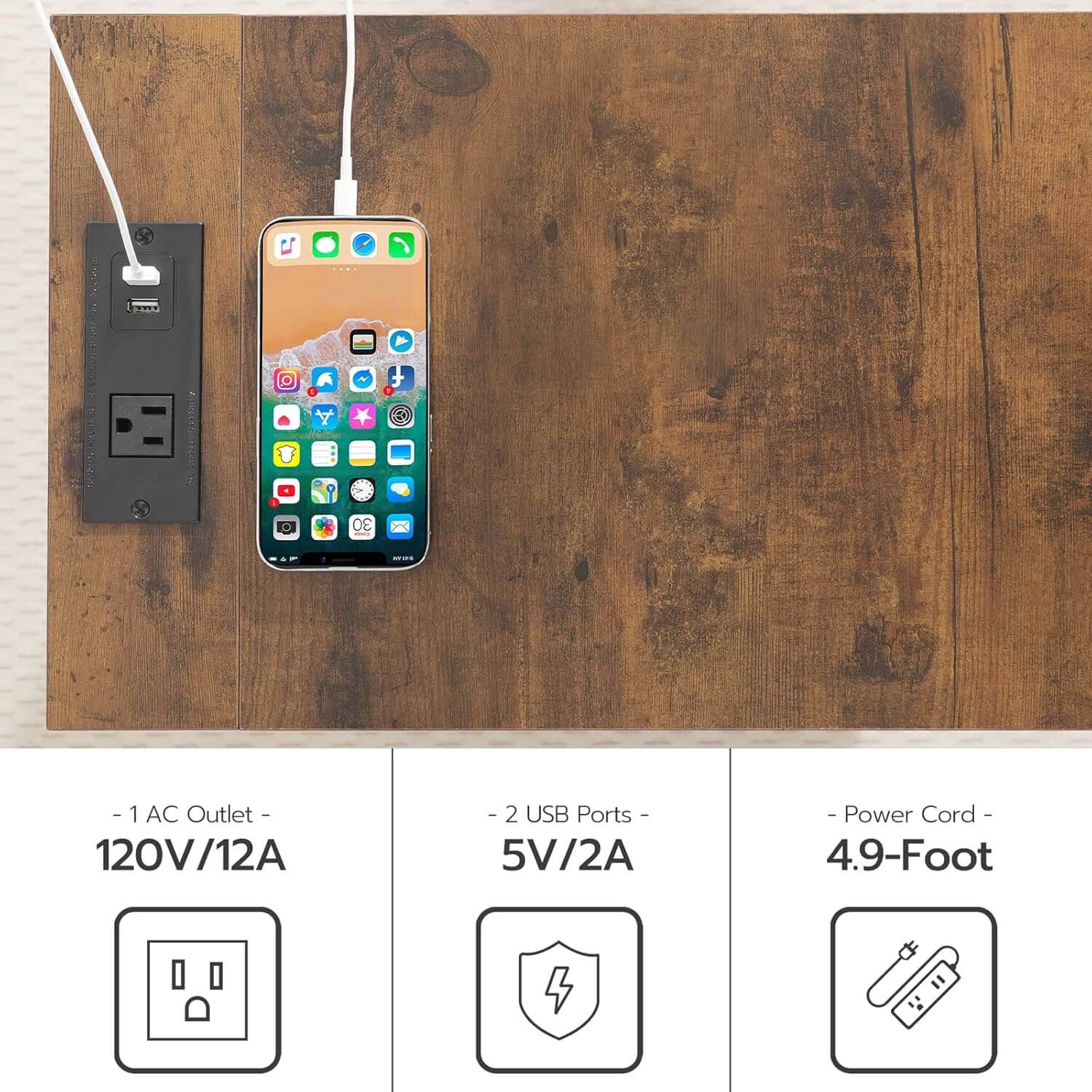 hoobro-table-de-chevet-marron-avec-prise-et-usb image 5