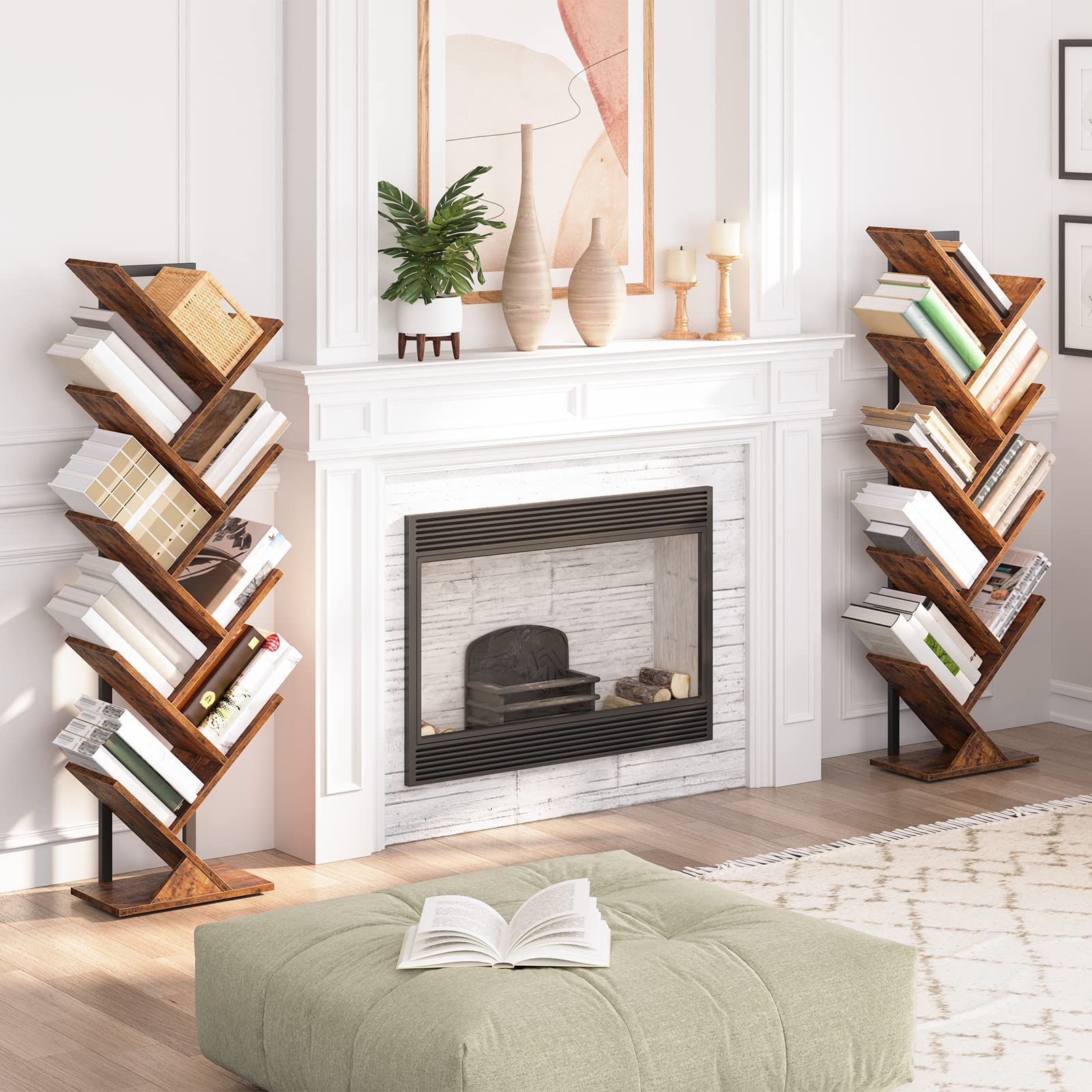 hoobro-bookshelves-biblioth-que-arbre-9-tag-res-marron image 5
