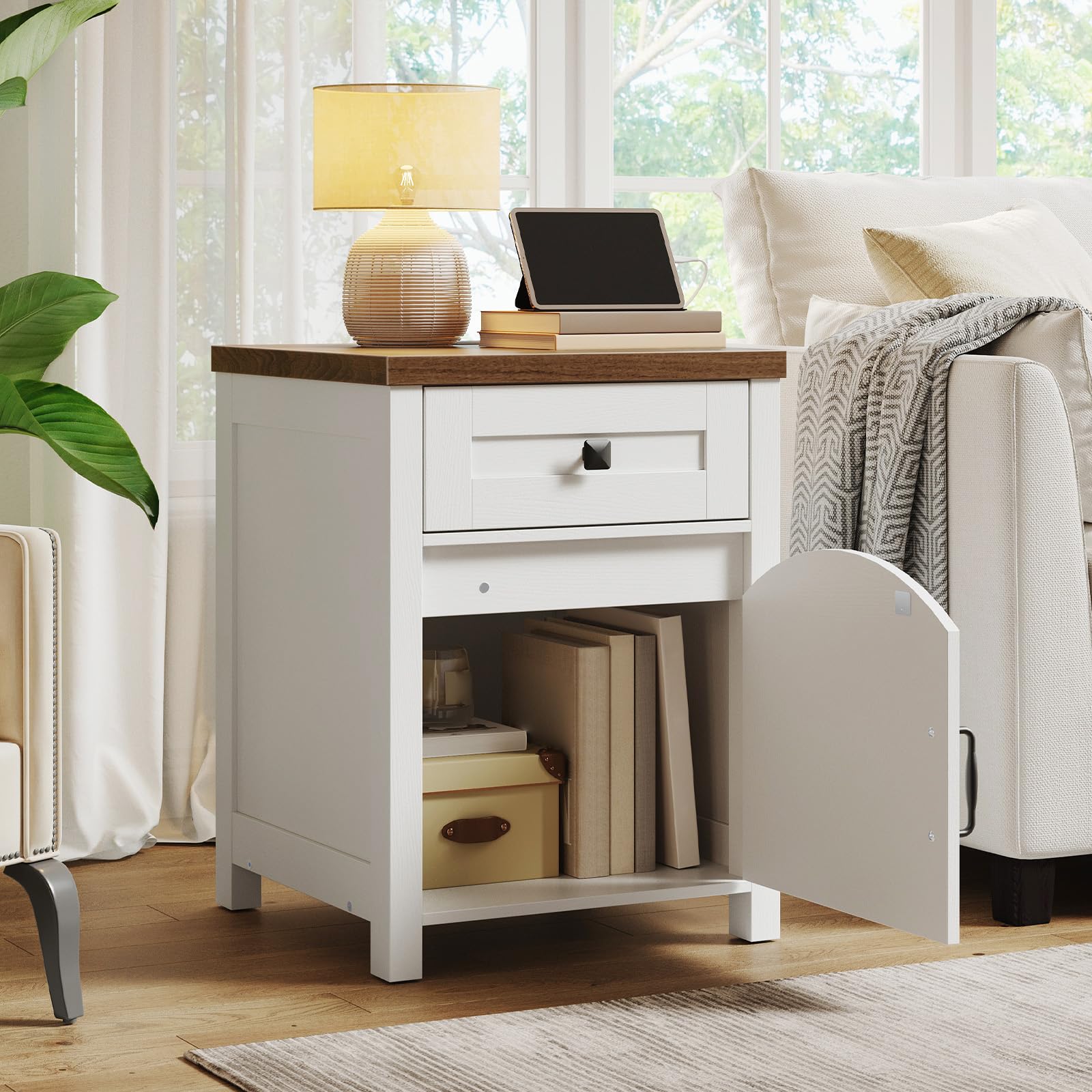 hoobro-table-de-chevet-blanche-tiroir-avec-prise-usb image 4