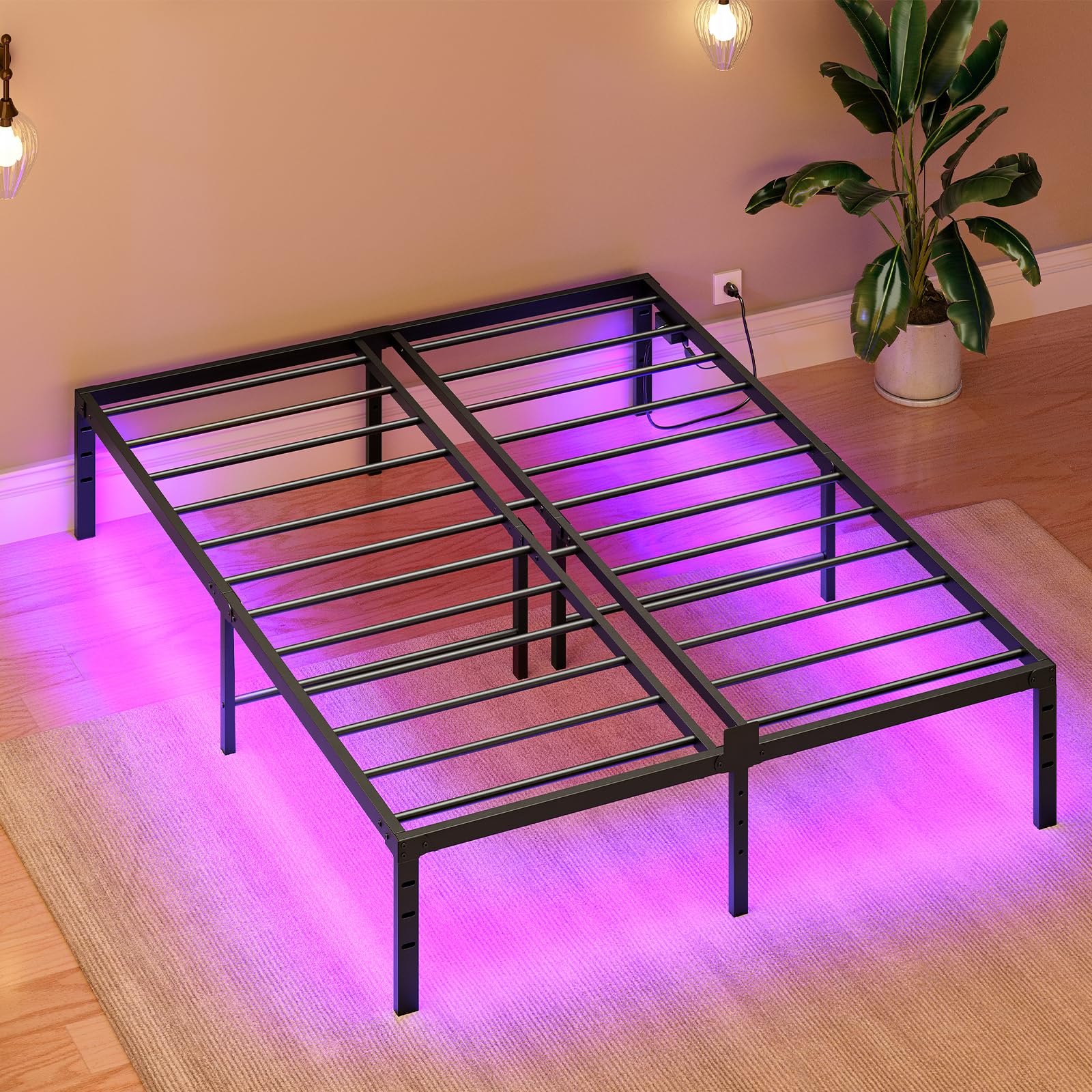 hoobro-bed-frames-cadre-lit-double-noir-led-usb image 4