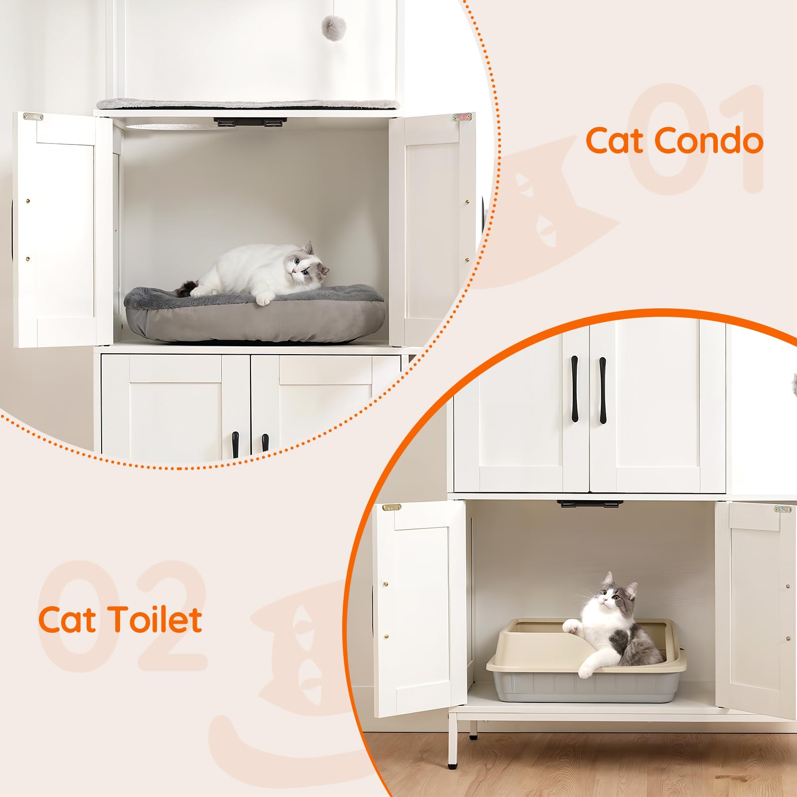 hoobro-pet-furniture-meuble-liti-re-chat-blanc-2-en-1 image 7